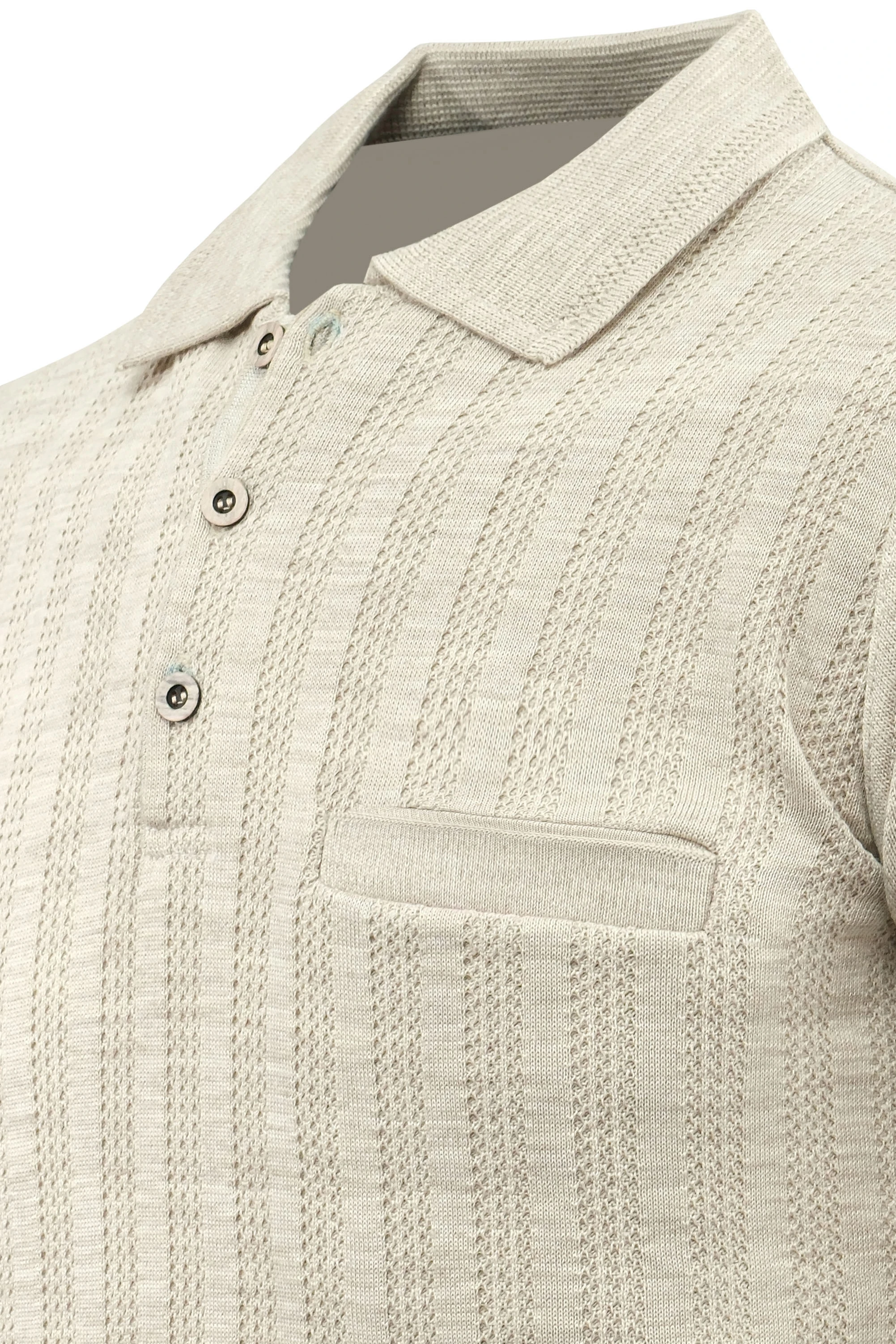 Erkek Polo Yaka Kazak Cepli Desen Çelik Örgü Klasik Kalıp - 5203F - STONE