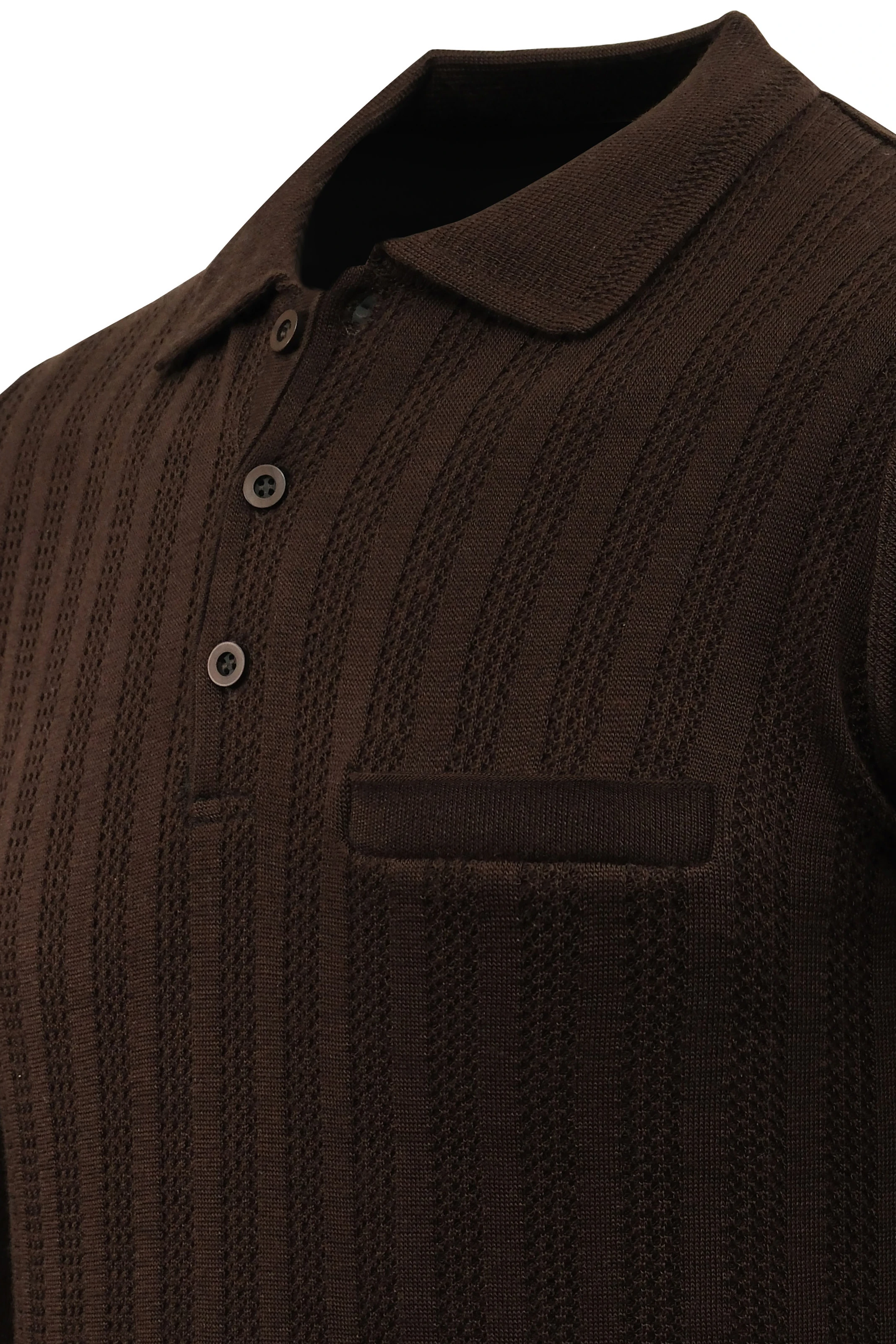 Erkek Polo Yaka Kazak Cepli Desen Çelik Örgü Klasik Kalıp - 5203F - BROWN