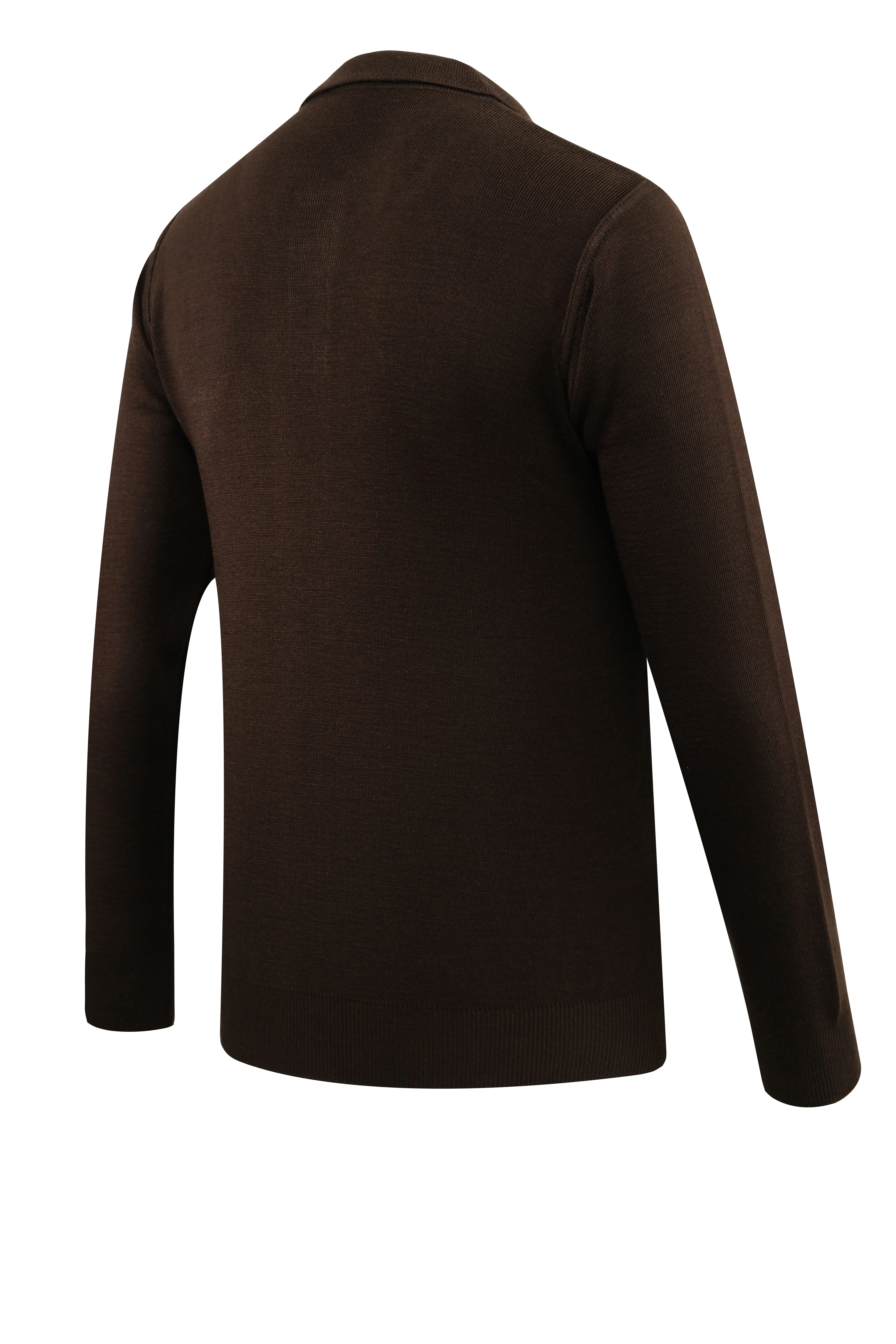 Erkek Polo Yaka Kazak Cepli Desen Çelik Örgü Klasik Kalıp - 5203F - BROWN