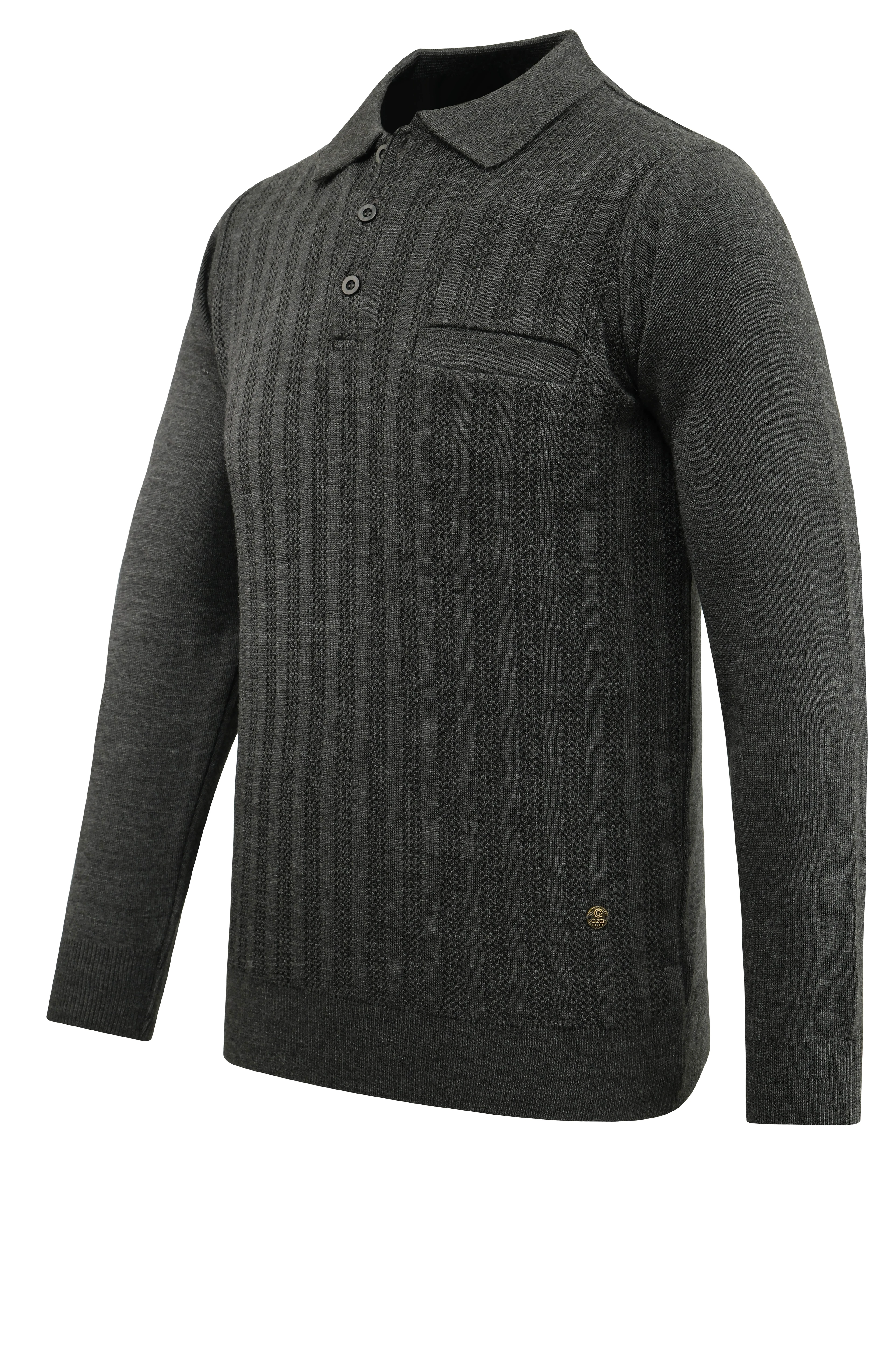 Erkek Polo Yaka Kazak Cepli Desen Çelik Örgü Klasik Kalıp - 5203F - ANTRASİT