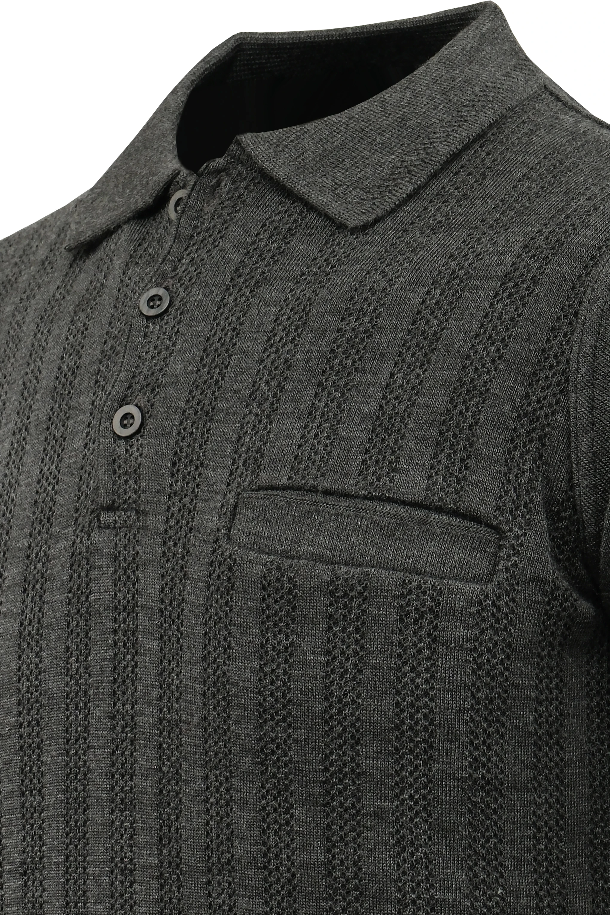 Erkek Polo Yaka Kazak Cepli Desen Çelik Örgü Klasik Kalıp - 5203F - ANTRASİT