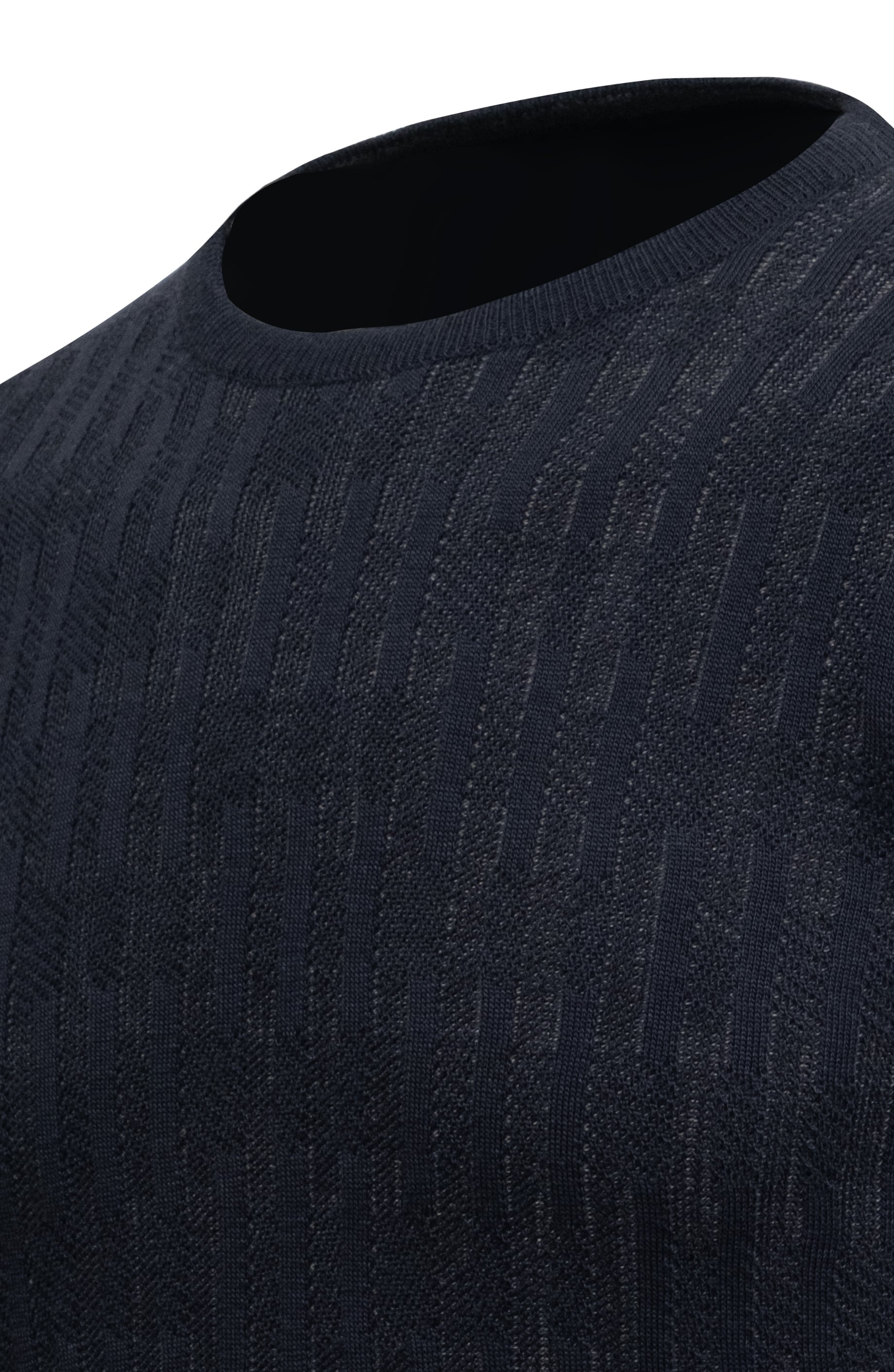 Erkek Sıfır Yaka Kazak Desenli Çelik Örgü Klasik Kalıp - 5202C - NAVY BLUE