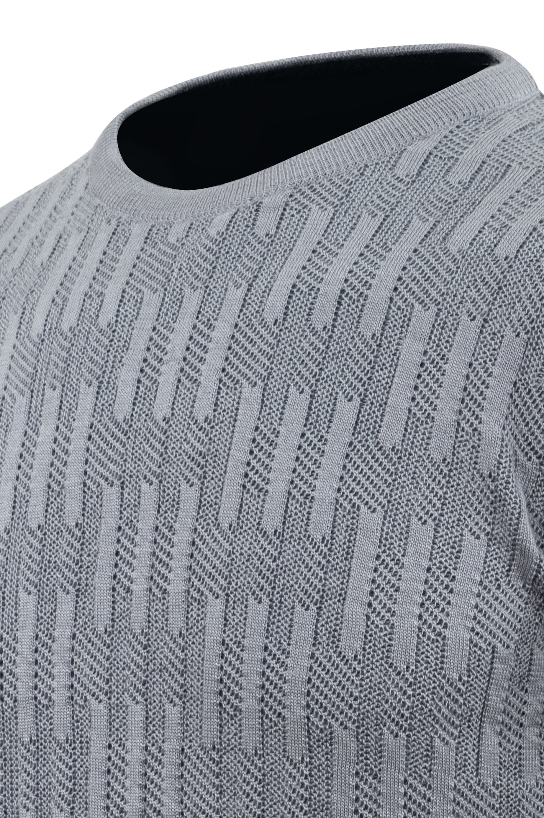 Erkek Sıfır Yaka Kazak Desenli Çelik Örgü Klasik Kalıp - 5202C - GREY