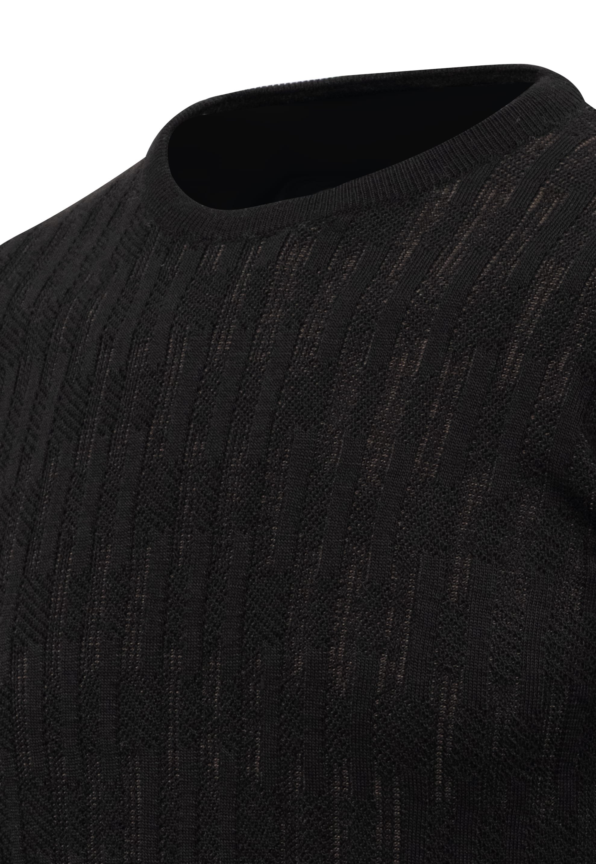 Erkek Sıfır Yaka Kazak Desenli Çelik Örgü Klasik Kalıp - 5202C - BLACK