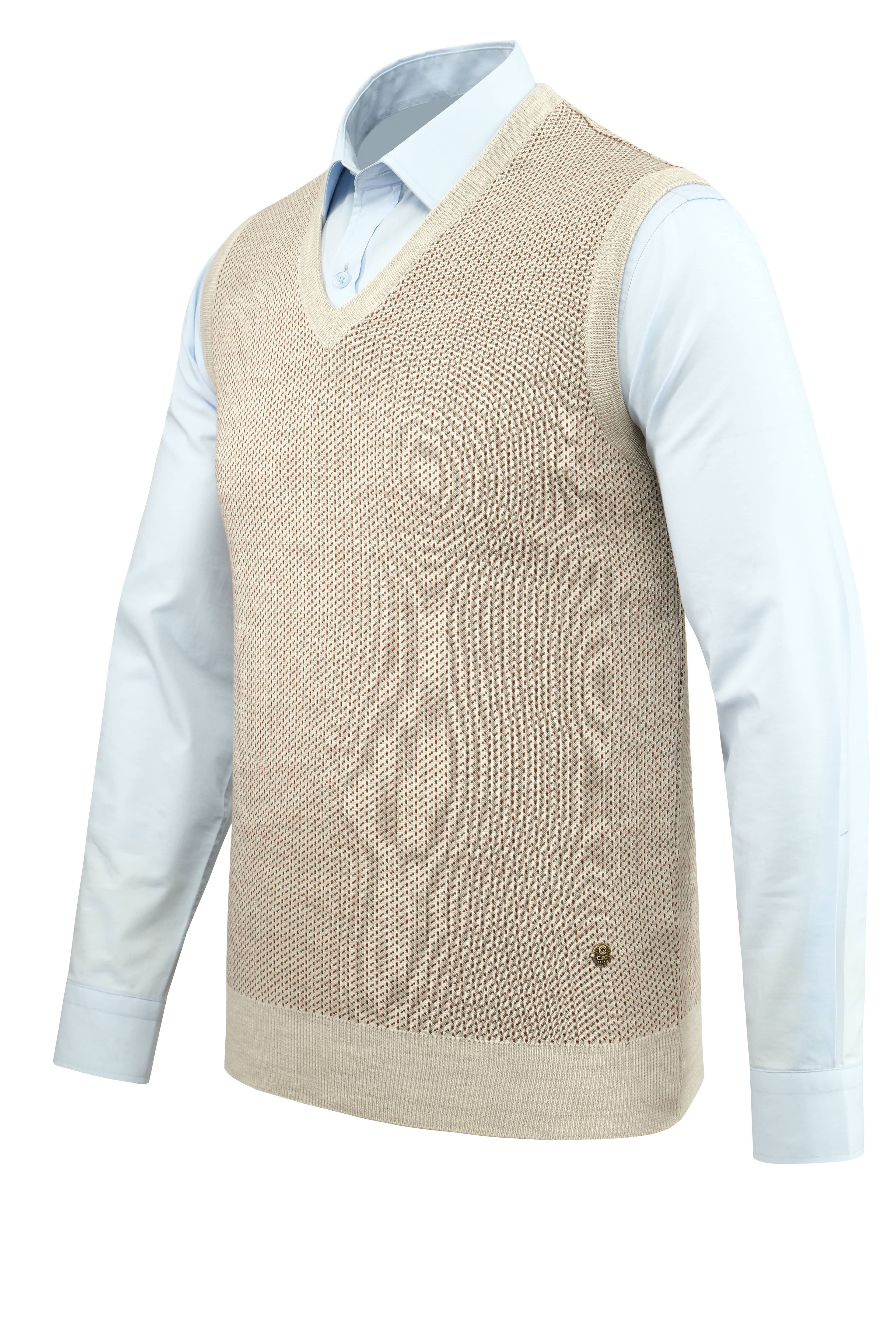 Erkek V Yaka Süveter Desenli Çelik Örgü Regular Kalıp - 5206H - TAŞ