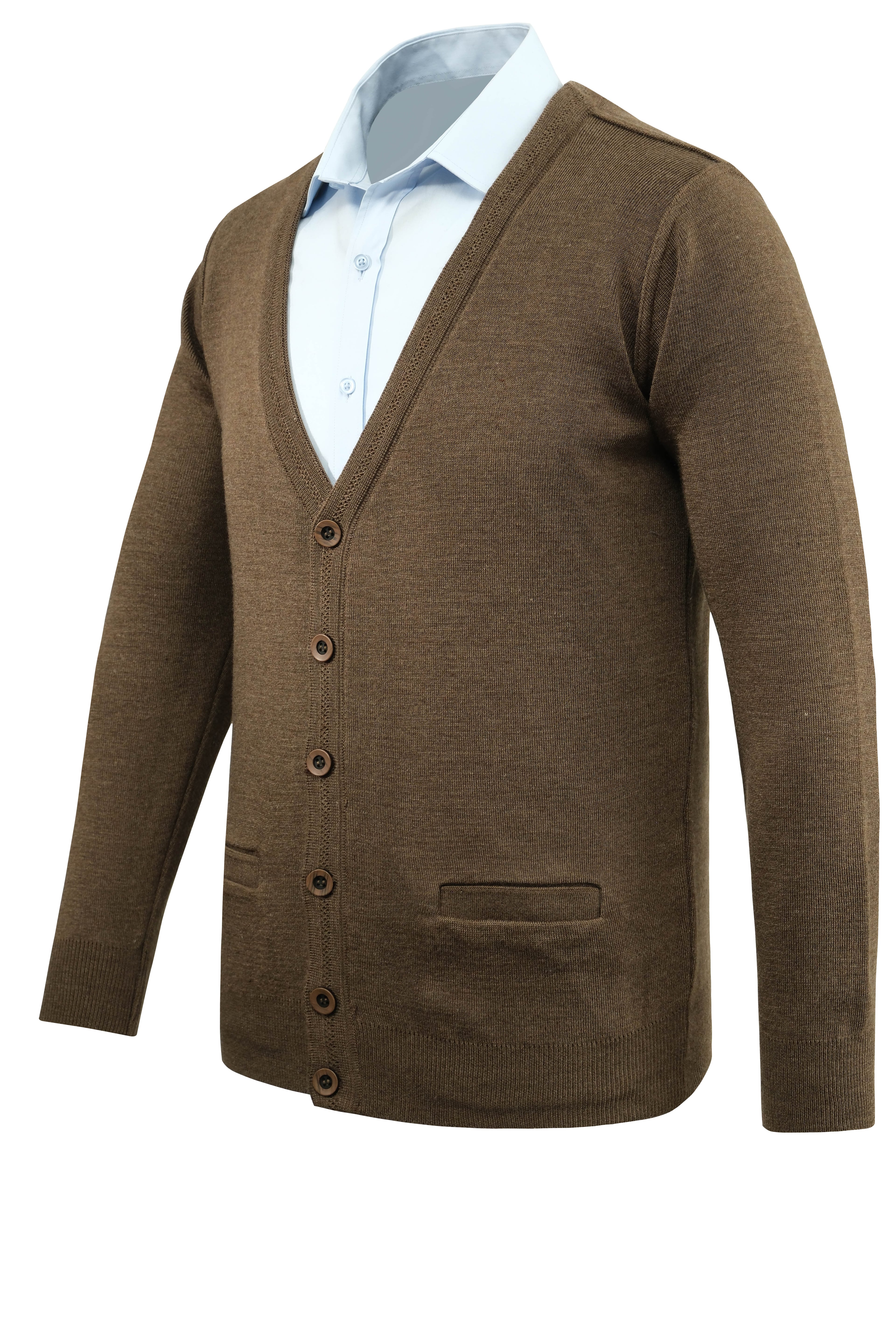 Erkek Büyük Beden Düğmeli Hırka Cepli Düz Renk Çelik Örgü Klasik Kalıp - 5200MB - TAUPE