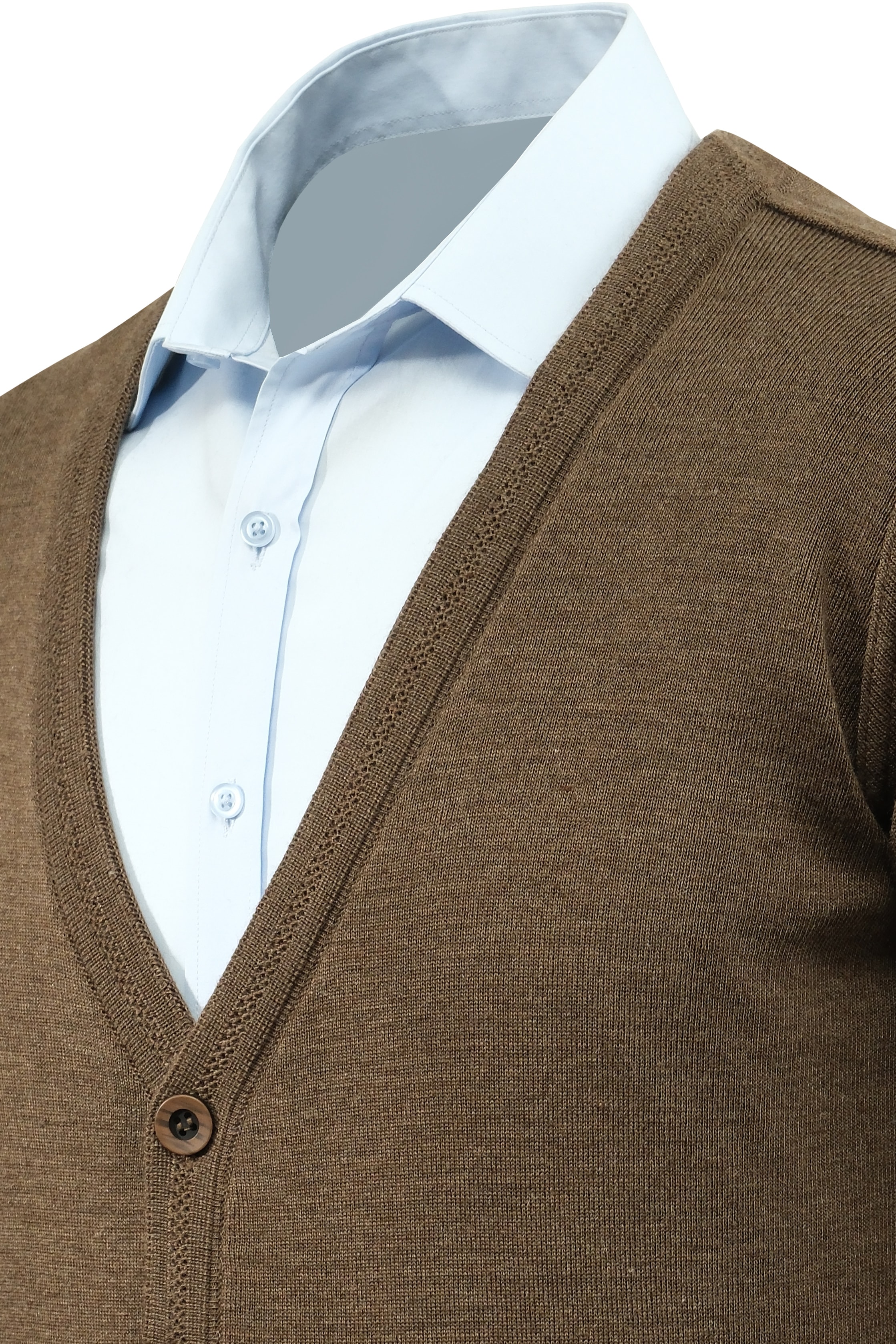 Erkek Büyük Beden Düğmeli Hırka Cepli Düz Renk Çelik Örgü Klasik Kalıp - 5200MB - TAUPE