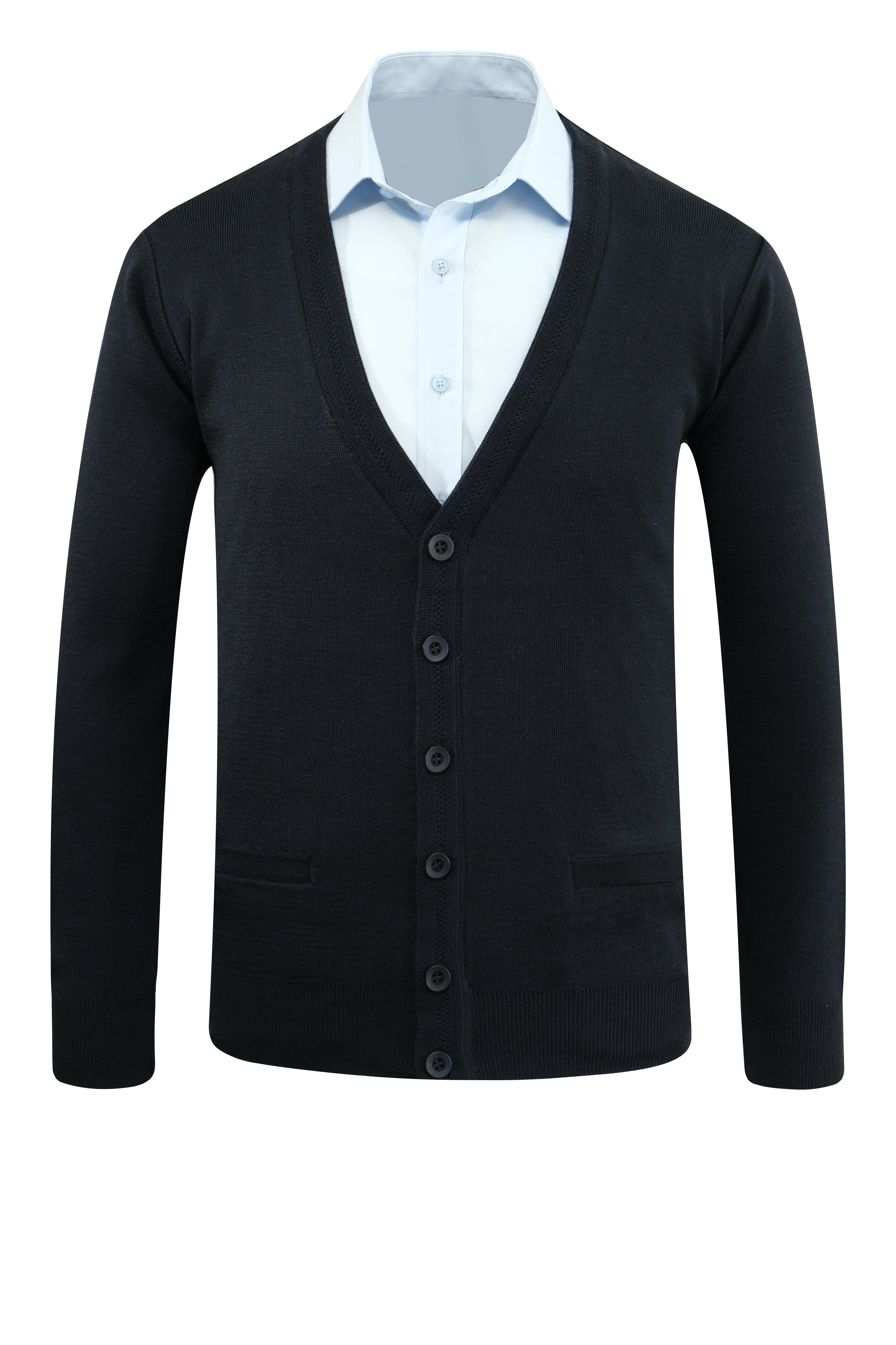 Erkek Büyük Beden Düğmeli Hırka Cepli Düz Renk Çelik Örgü Klasik Kalıp - 5200MB - NAVY BLUE