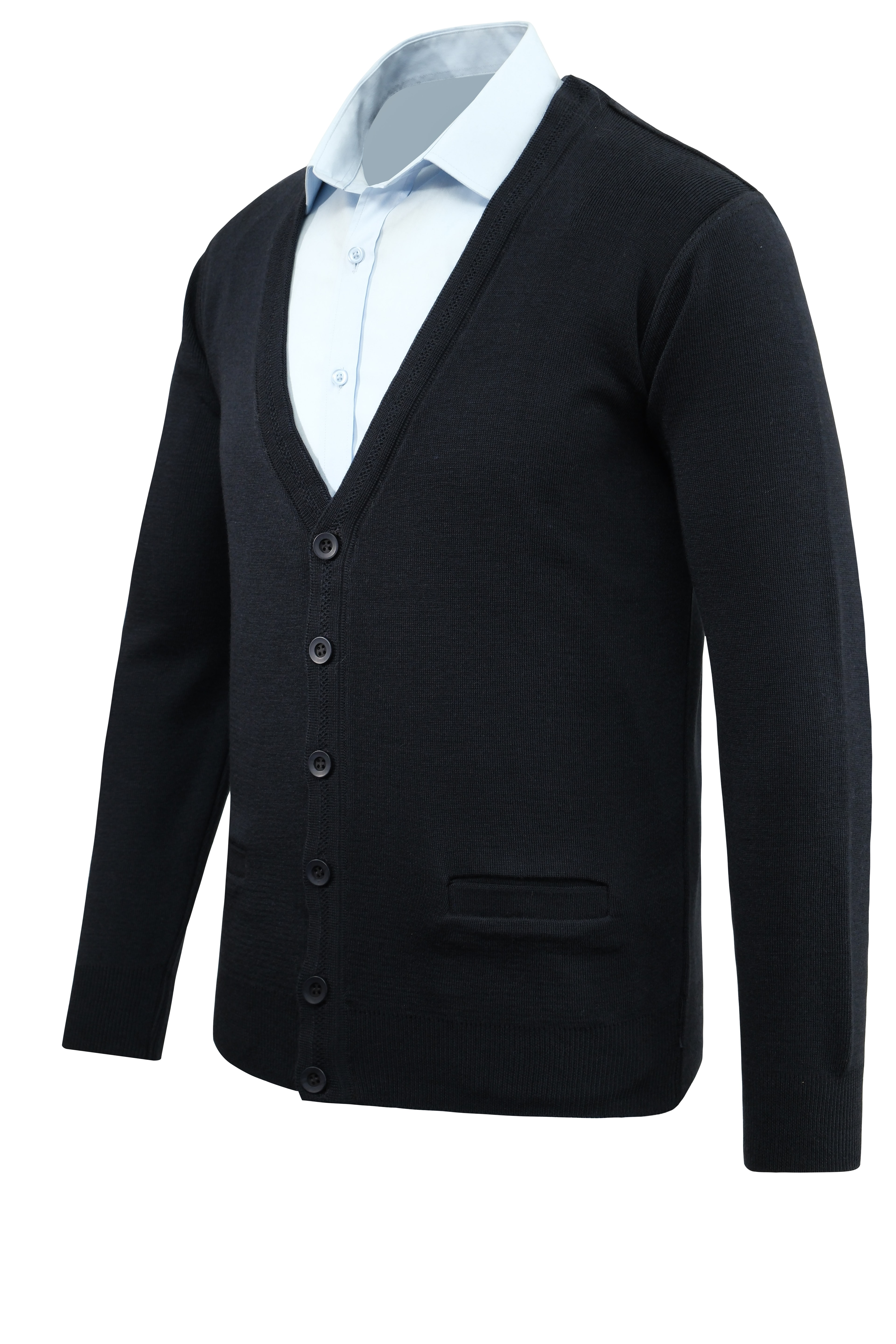 Erkek Büyük Beden Düğmeli Hırka Cepli Düz Renk Çelik Örgü Klasik Kalıp - 5200MB - NAVY BLUE