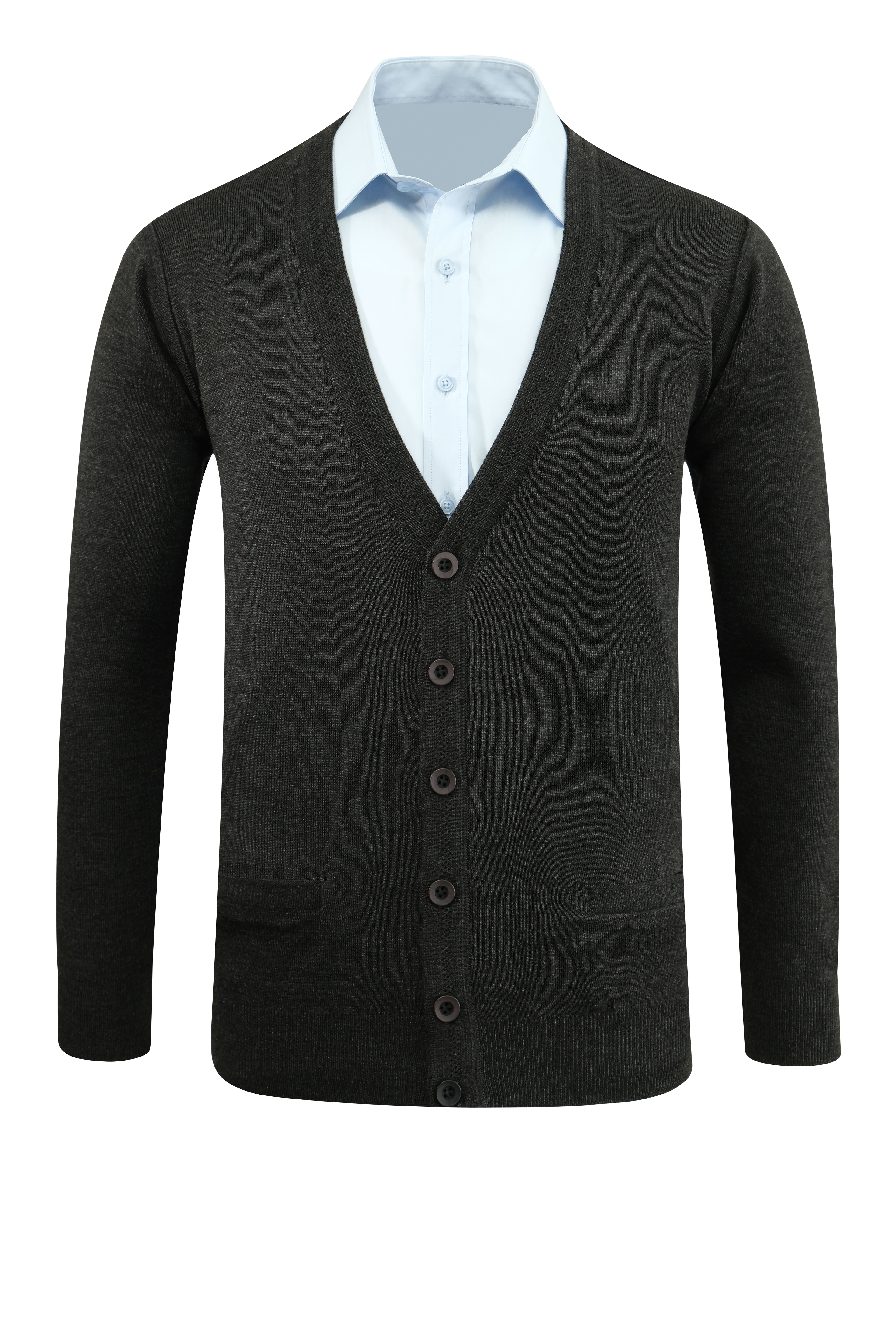 Erkek Büyük Beden Düğmeli Hırka Cepli Düz Renk Çelik Örgü Klasik Kalıp - 5200MB - DARK GRAY