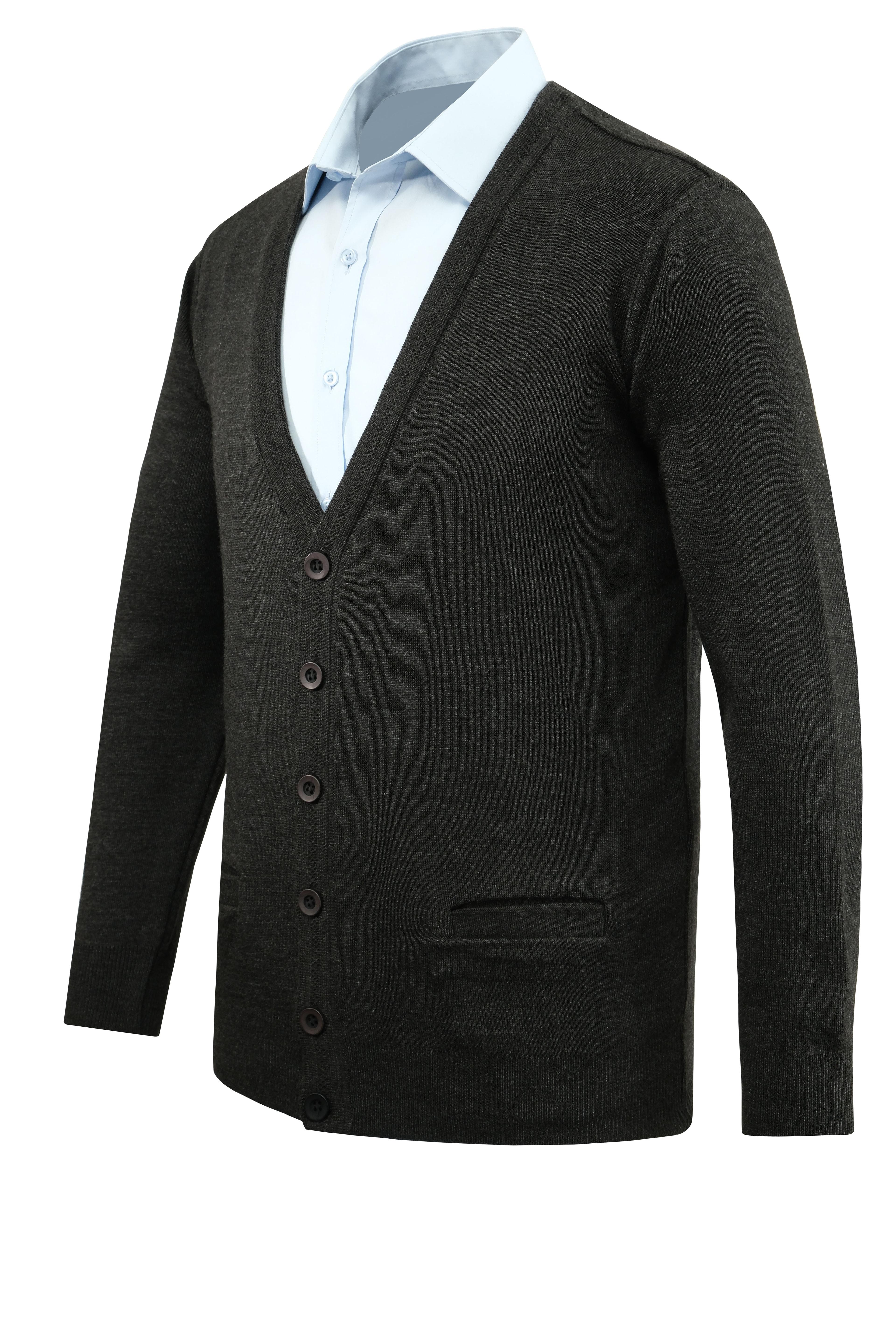 Erkek Büyük Beden Düğmeli Hırka Cepli Düz Renk Çelik Örgü Klasik Kalıp - 5200MB - DARK GRAY