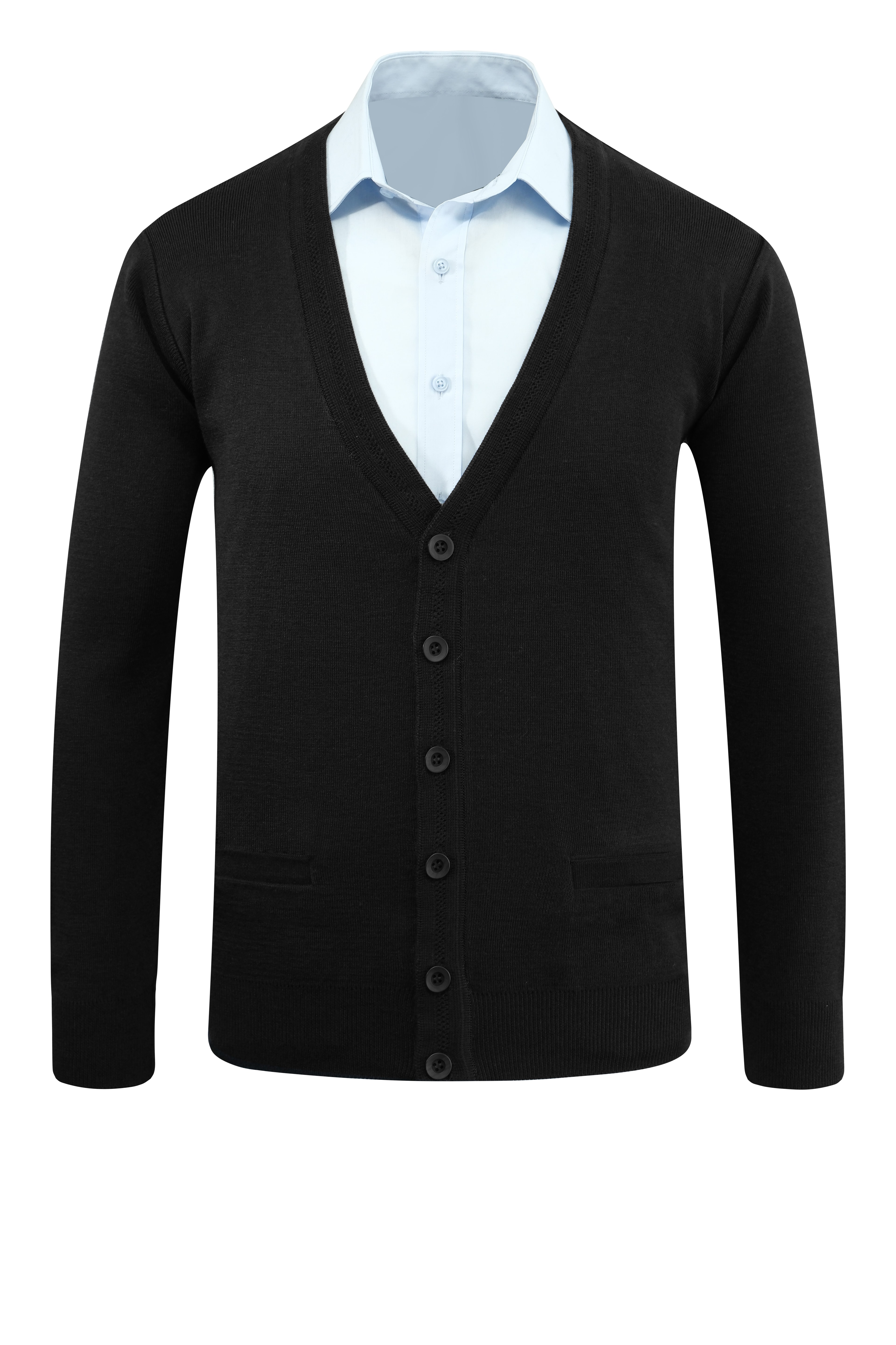 Erkek Büyük Beden Düğmeli Hırka Cepli Düz Renk Çelik Örgü Klasik Kalıp - 5200MB - BLACK