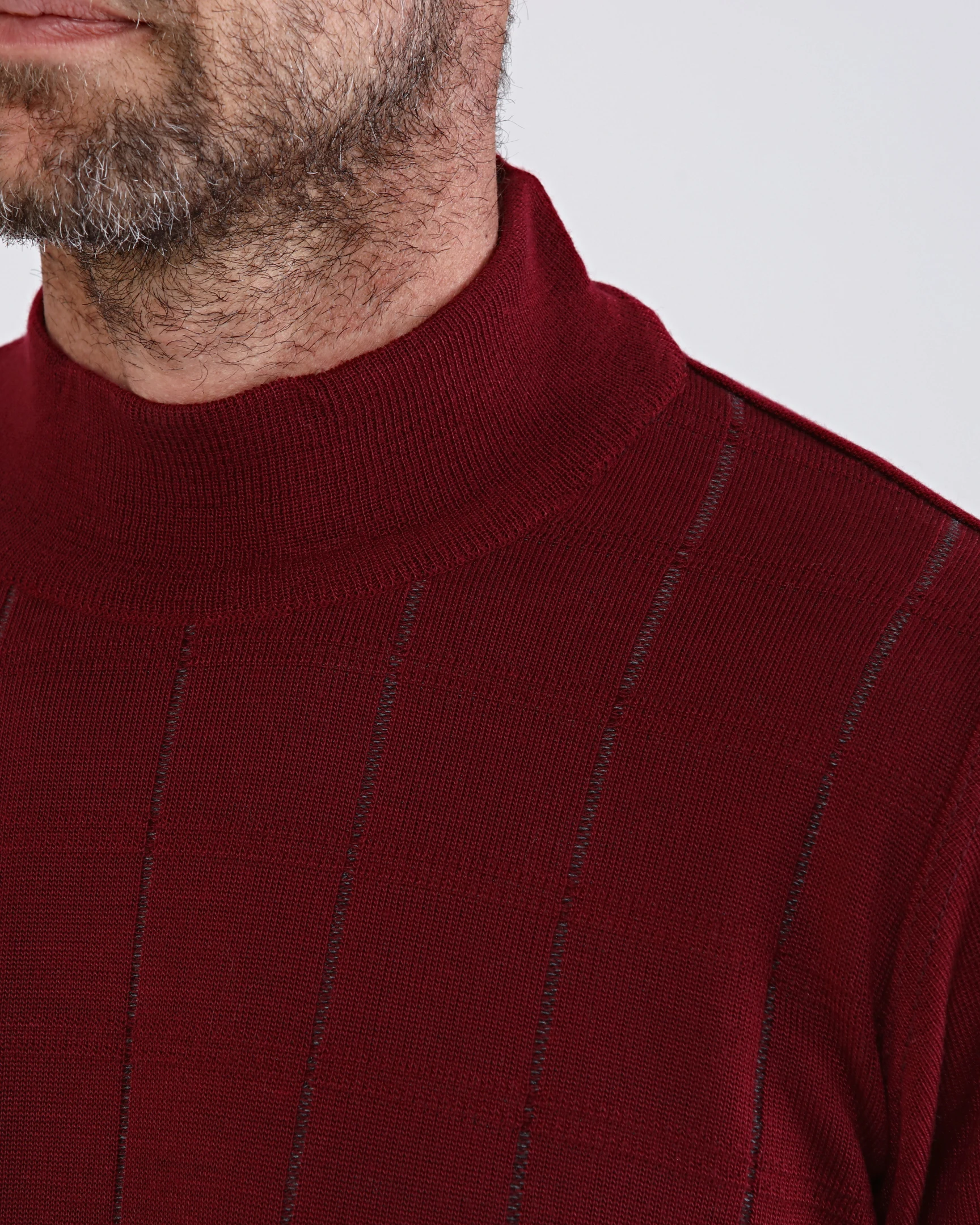 Çizgi Triko Erkek Yarım Balıkçı Yaka Triko Kazak Desenli Kol Ve Bel Lastikli Çelik Örgü Klasik Kalıp