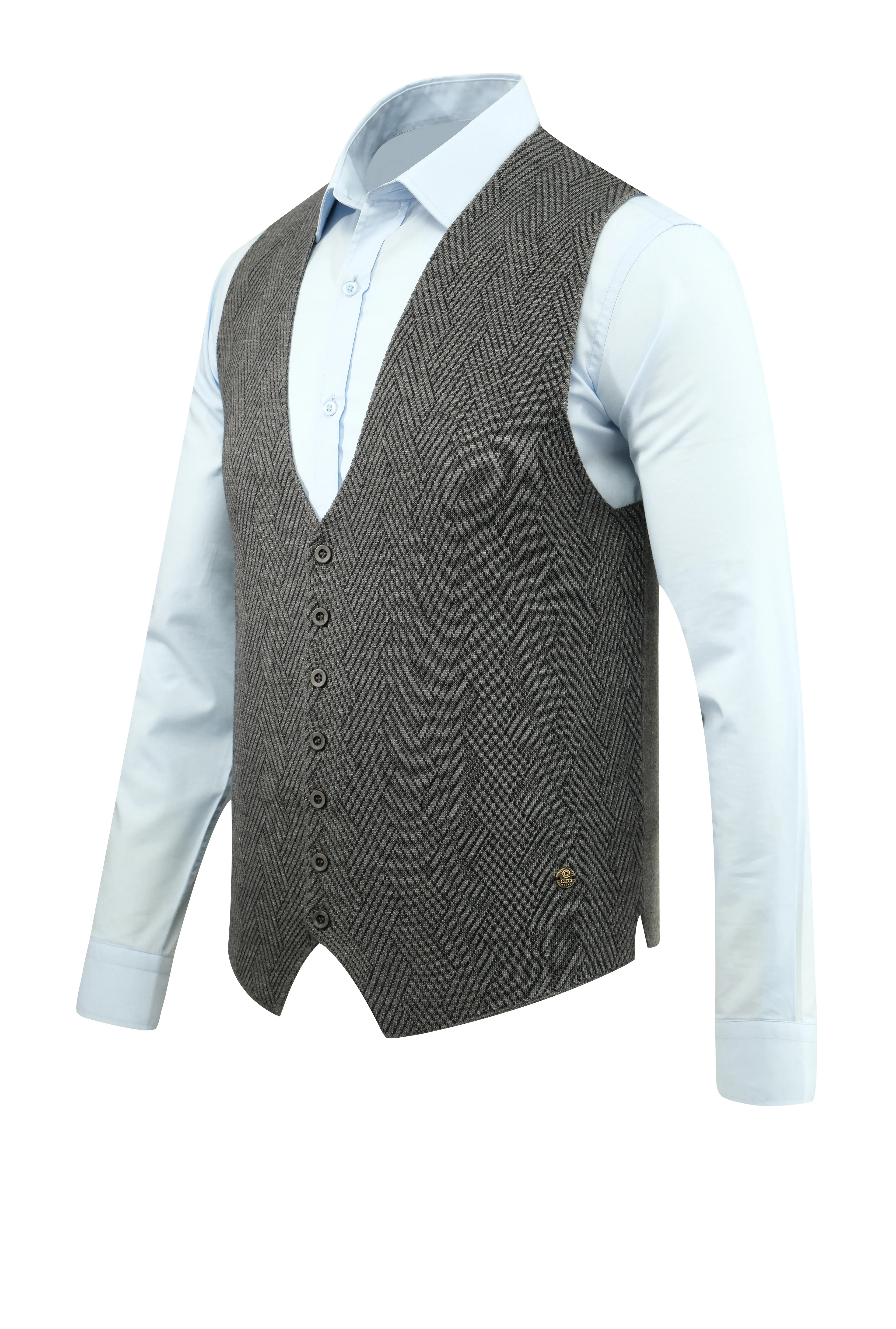 Erkek Düğmeli Yelek Cepsiz Desenli Çelik Örgü Klasik Kalıp - 5211LS - GRİ