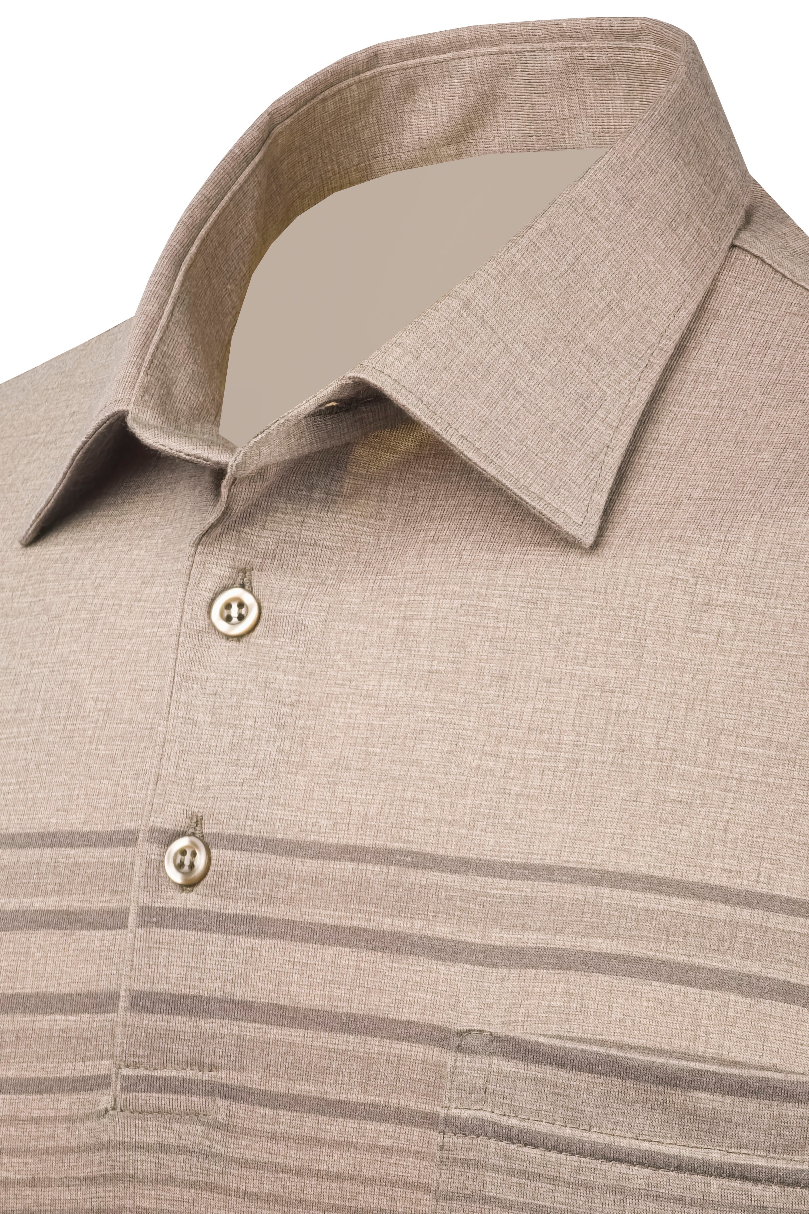 Erkek Gömlek Yaka Düğmeli Cepli Tişört Regular Kalıp - BEJ