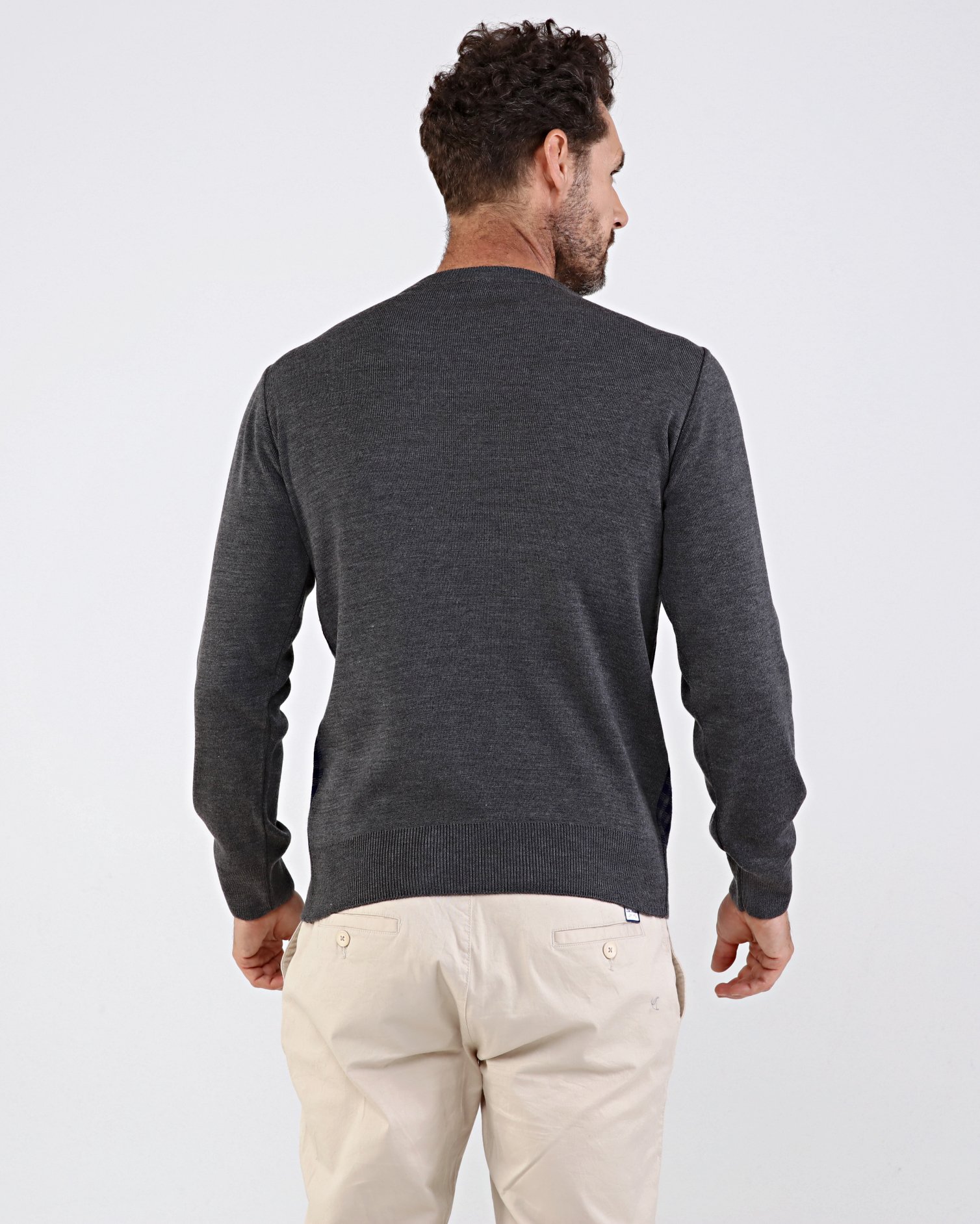 Striped Knitwear Oversize Men's Crew Neck Knitwear Sweater Patterned Steel Knit Classic with Sleeve and Waist Elastic - GRİ