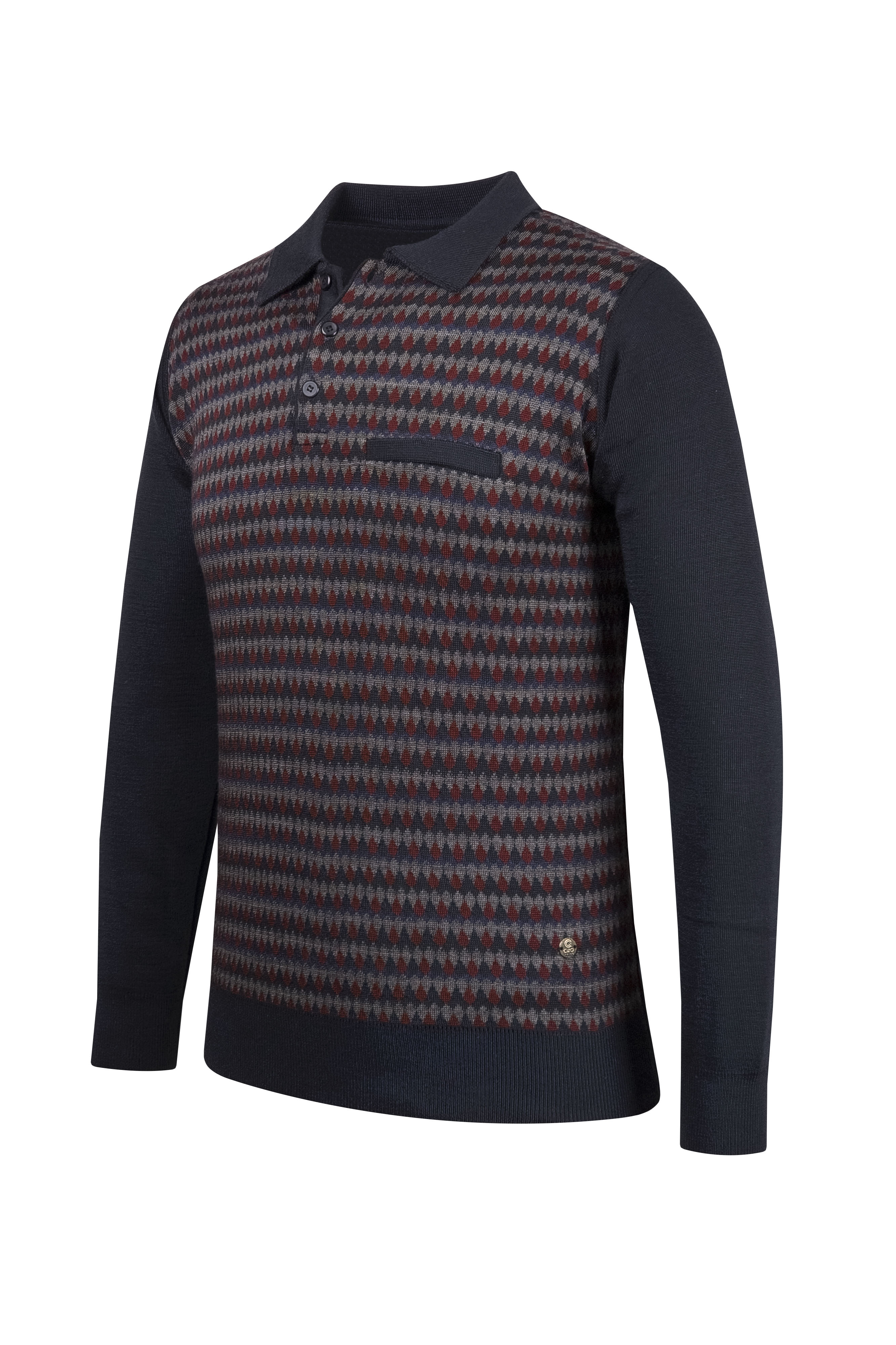 Çizgi Triko Erkek Polo Yaka Triko Kazak Desenli Kol Ve Bel Lastikli Çelik Örgü Klasik Kalıp - 4802F - LACİVERT