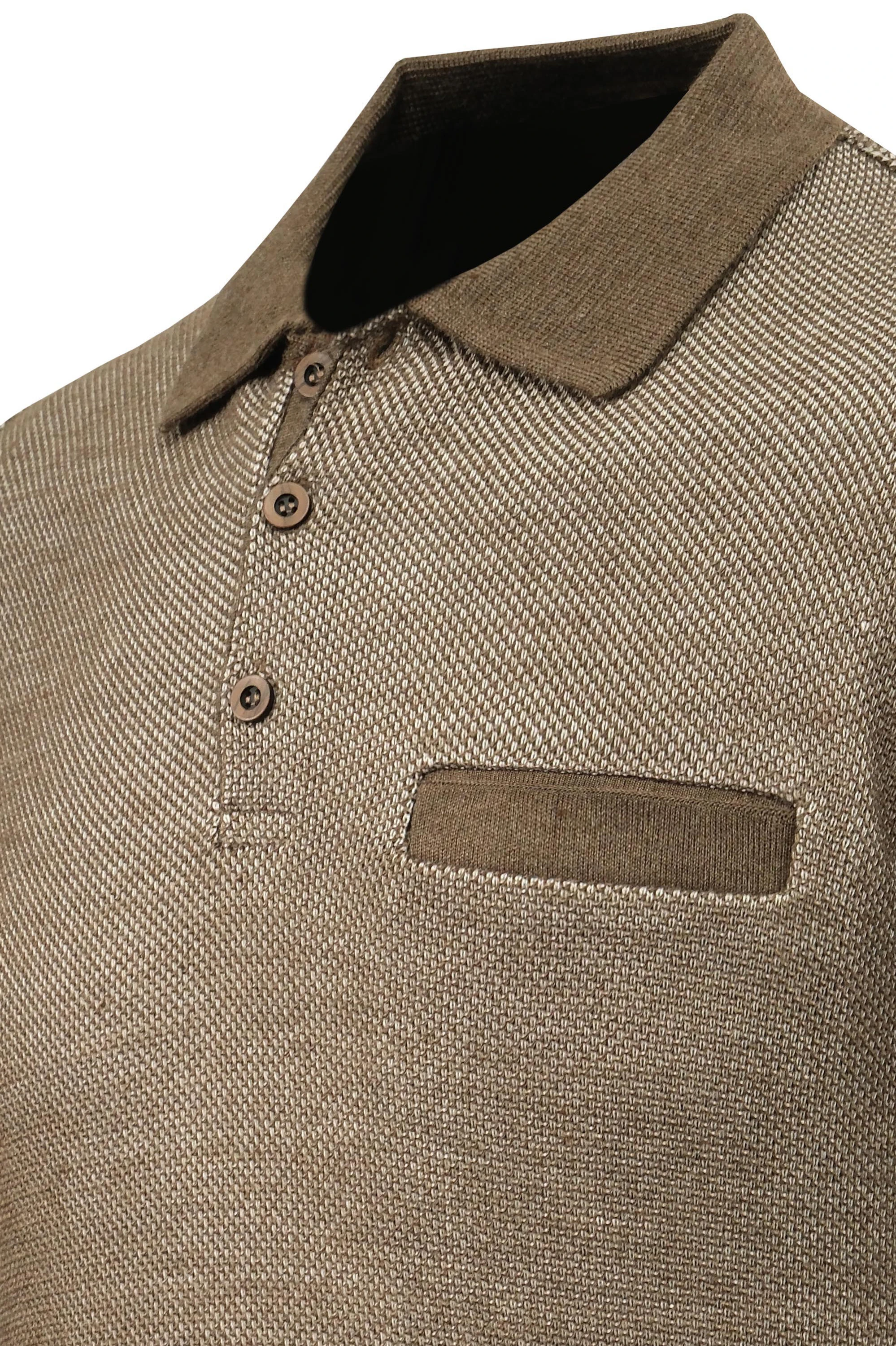 Erkek Polo Yaka Kazak Cepli Pike Desen Çelik Örgü Klasik Kalıp - 5214F - TAUPE