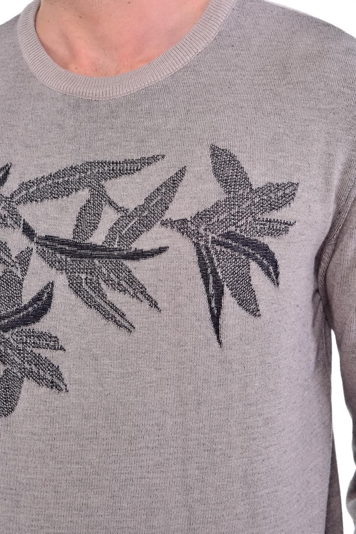 Erkek Sıfır Yaka Pamuklu Triko Bej Kazak Desenli Kol Ve Bel Lastikli Dokuma