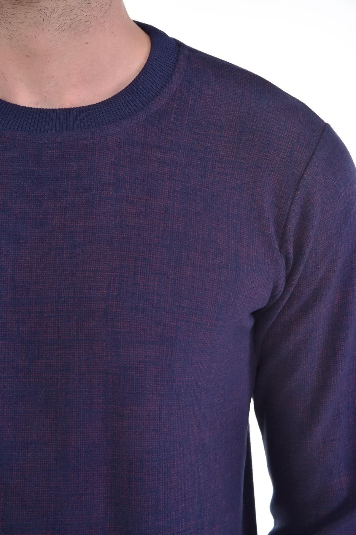 Kol Ve Bel Lastikli Desenli Sıfır Yaka Dokuma Bordo Erkek Sweat