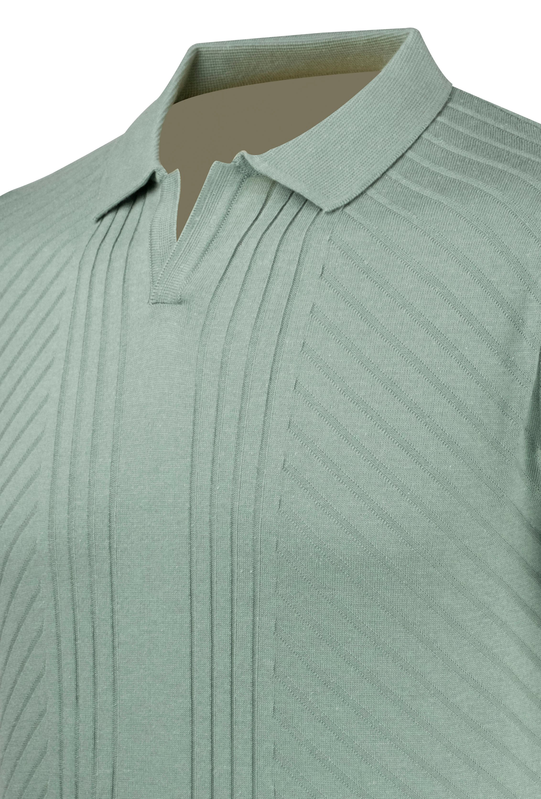 Erkek Yazlık Triko Tişört Kıvrılmaz Polo Yaka Regular Kalıp - SU YEŞİLİ