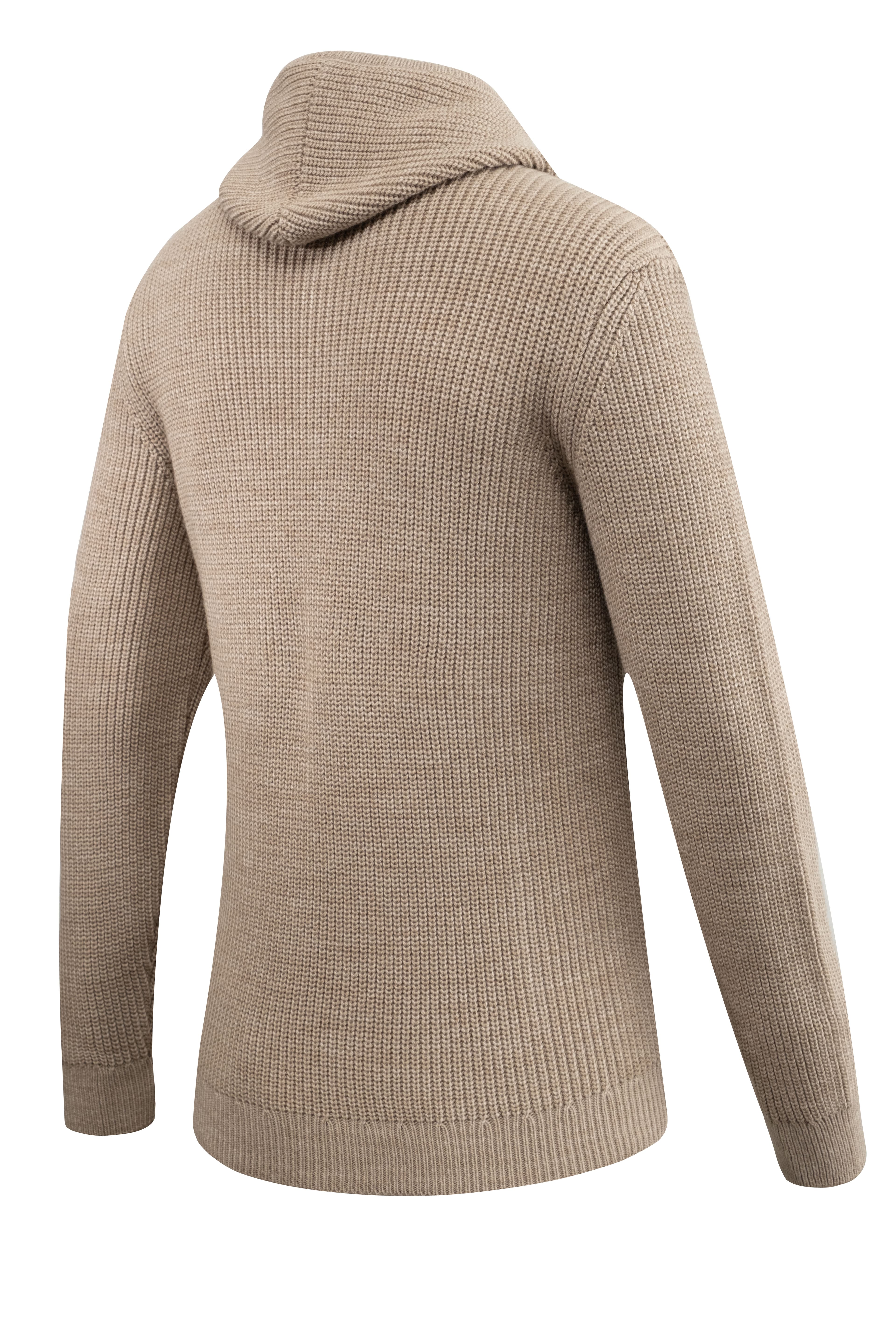 Erkek Kapüşonlu Fermuarlı Triko Hırka Selanik Örgü Cepli Klasik Kalıp - 5249K - BEIGE