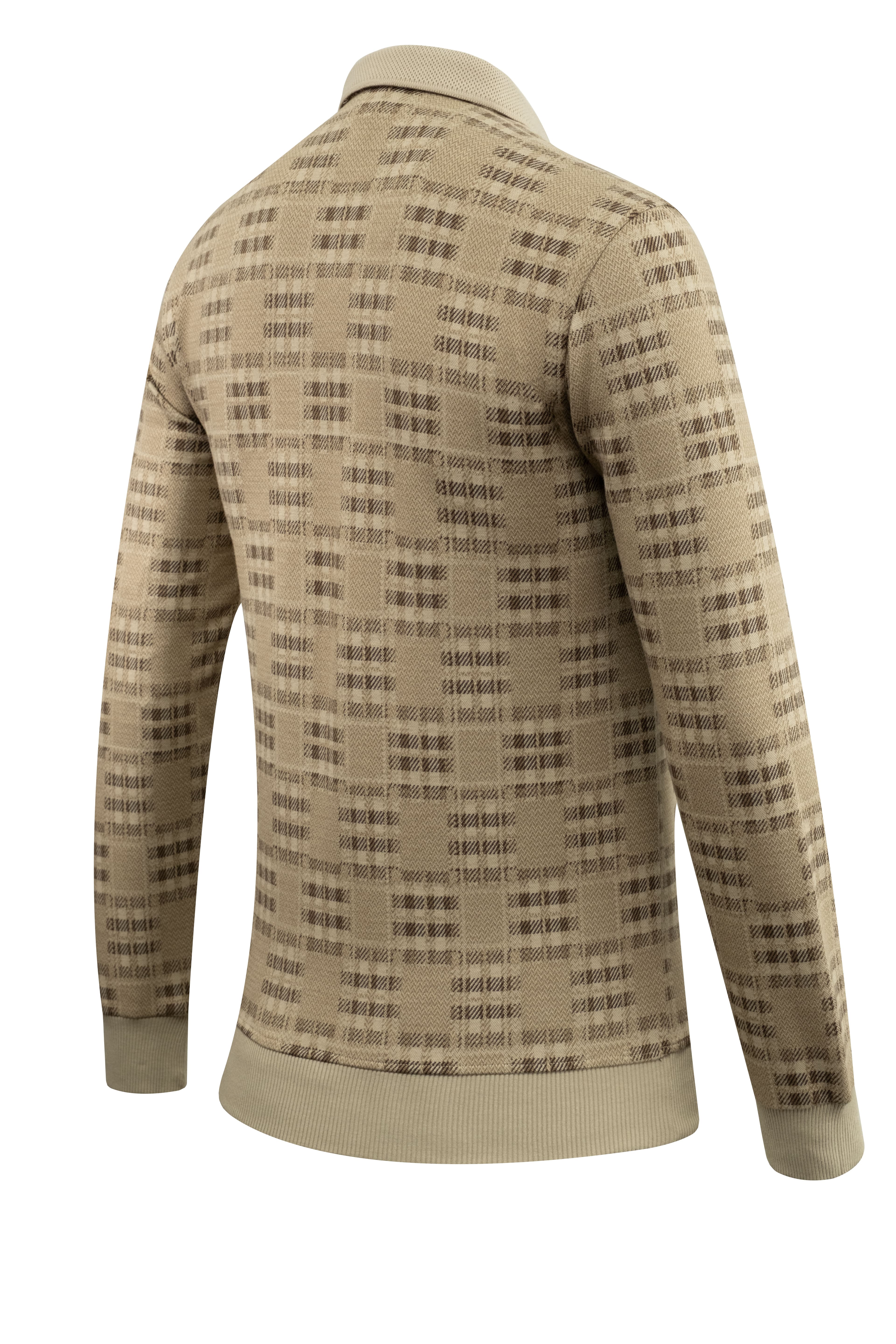 Erkek Polo Yaka Sweat Desenli Cepli Klasik Kalıp - 5231F - BEIGE