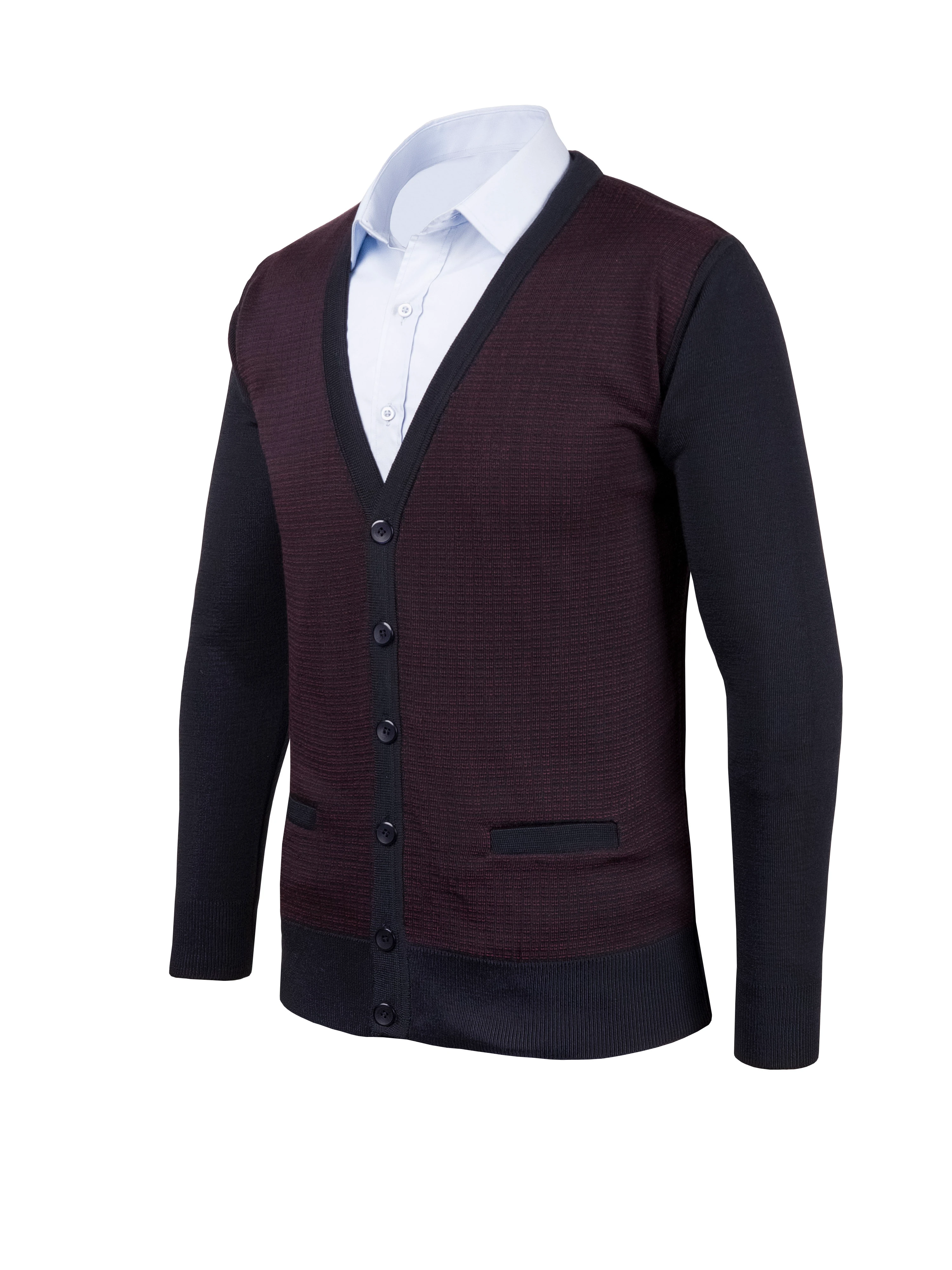 Çizgi Triko Erkek V Yaka Triko Hırka Düğmeli Cep Detaylı Desenli Çelik Örgü Klasik Kalıp