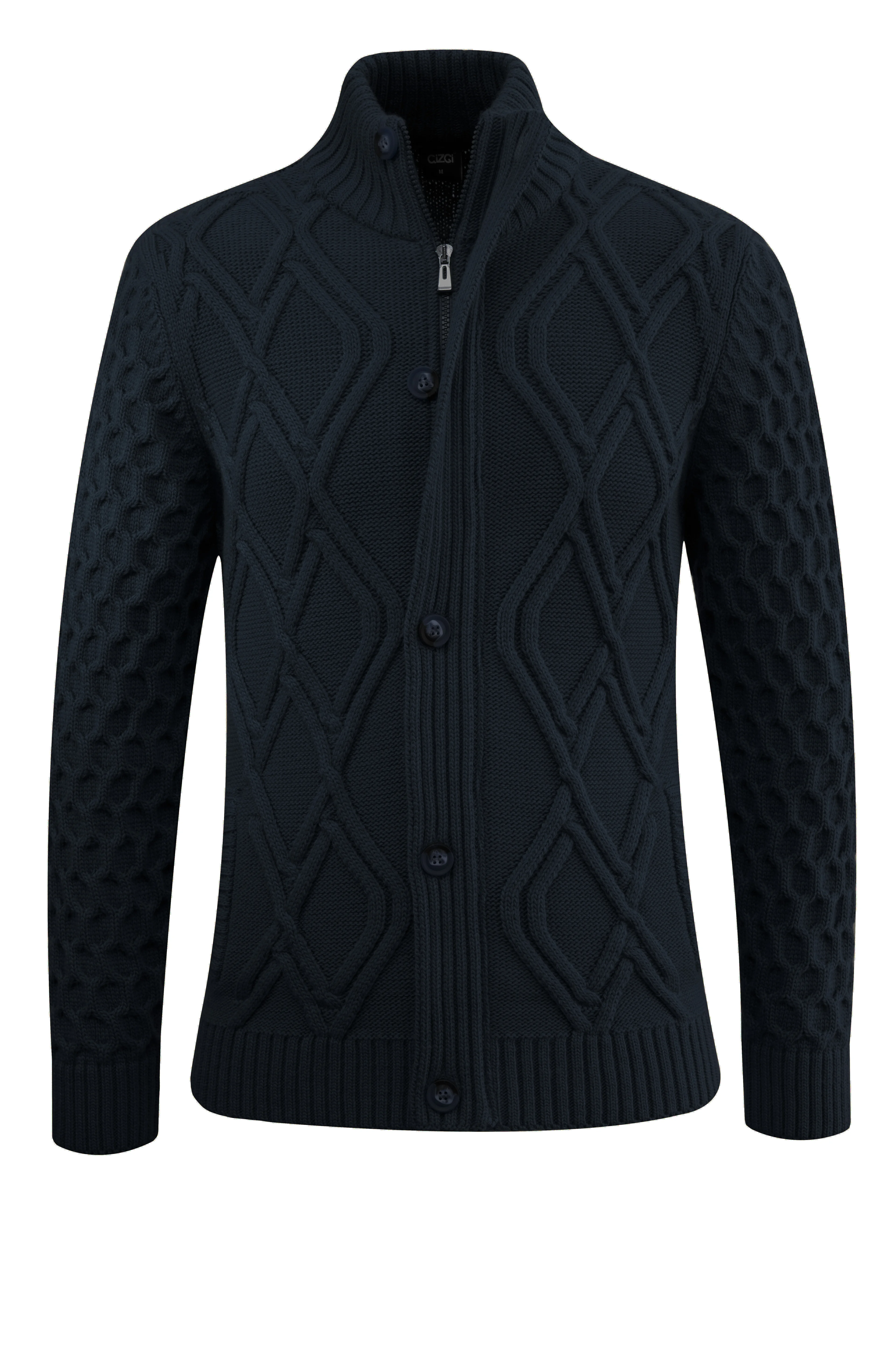 Erkek Kalın Örgü Triko Hırka Düğmeli ve Fermuarlı Cepli Klasik Kalıp - 5248M