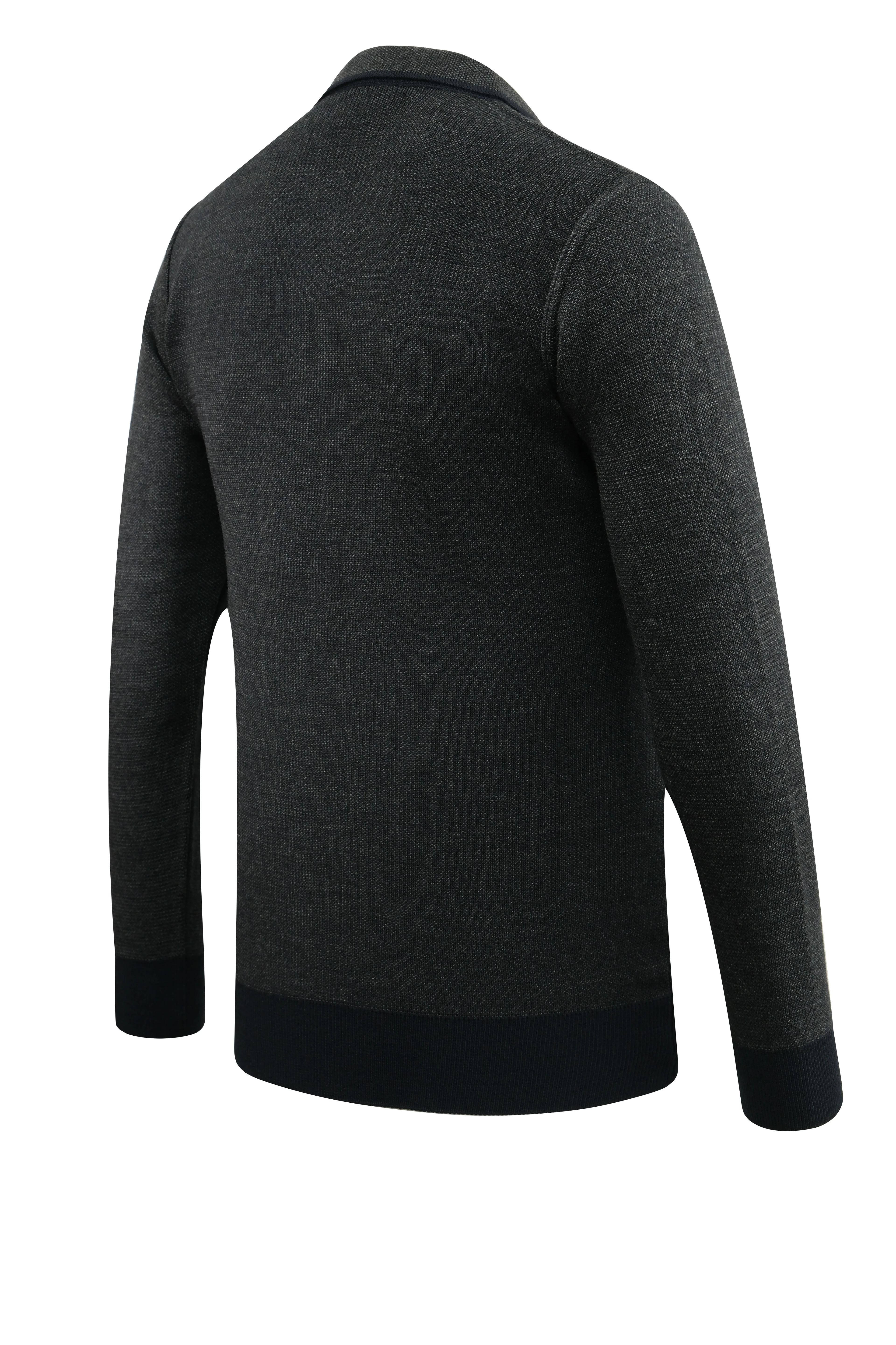 Erkek Polo Yaka Kazak Cepli Desenli Çelik Örgü Klasik Kalıp - 5208F - NAVY BLUE