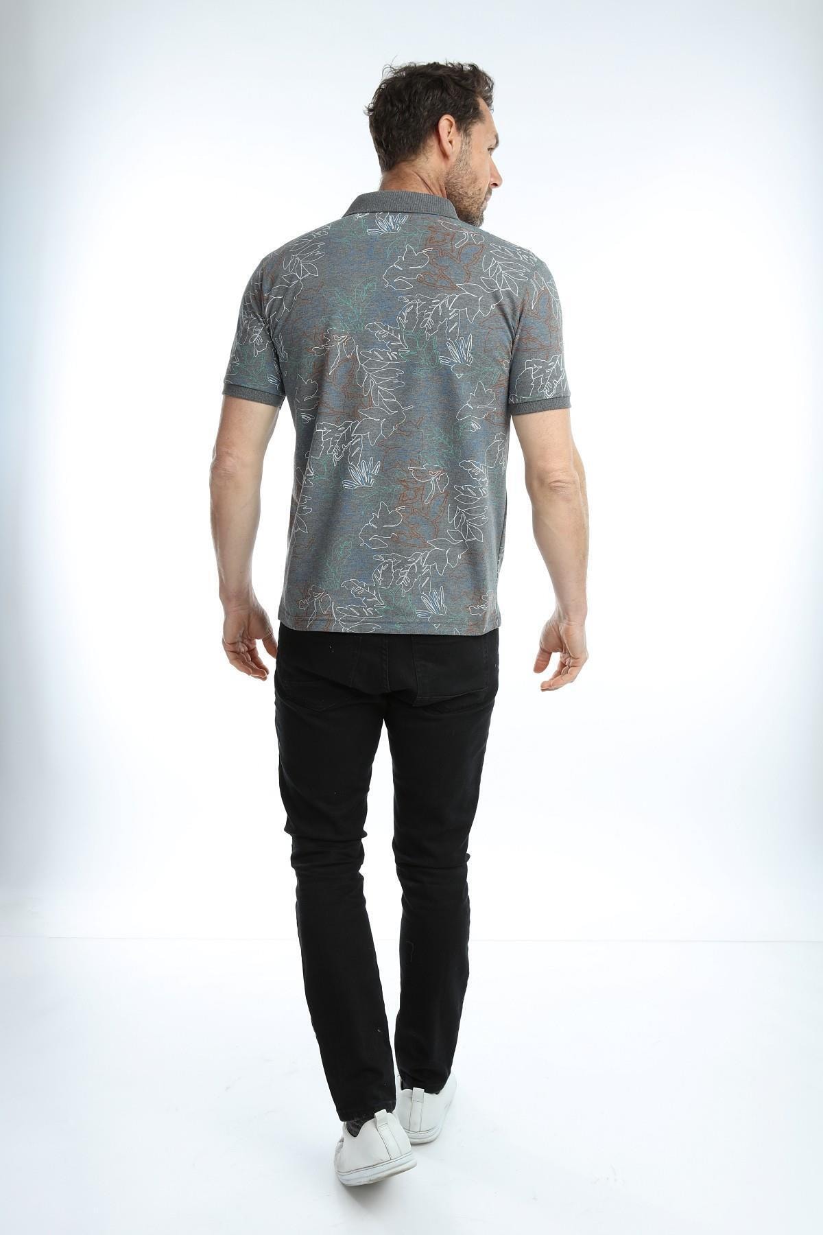 Erkek Polo Yaka Tişört Desenli Kolu Lastikli Kumaş %100 Pamuk