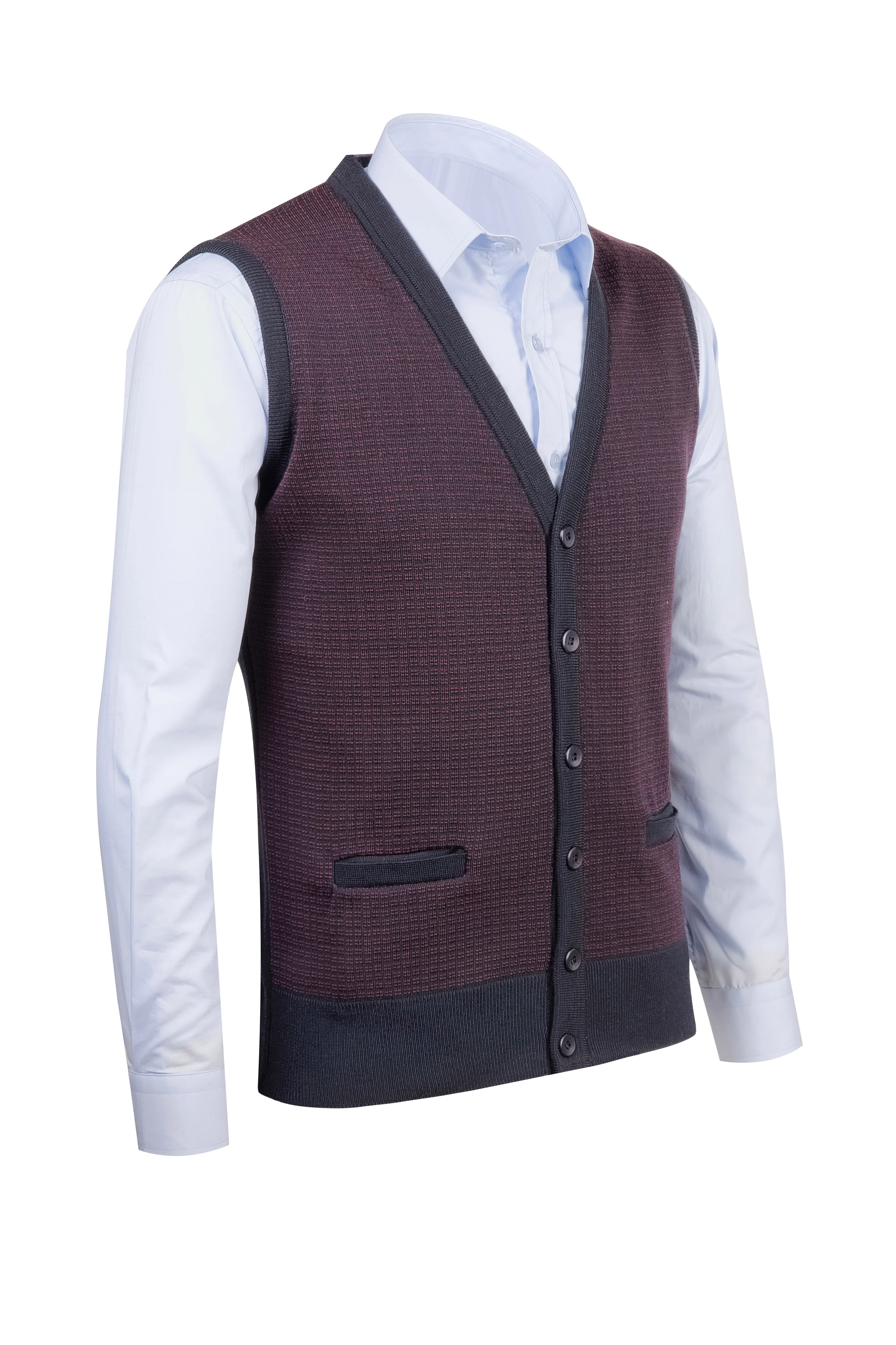 Çizgi Triko Erkek Triko V Yaka Yelek Düğmeli Cep Detaylı Desenli Bel Lastikli Çelik Örgü