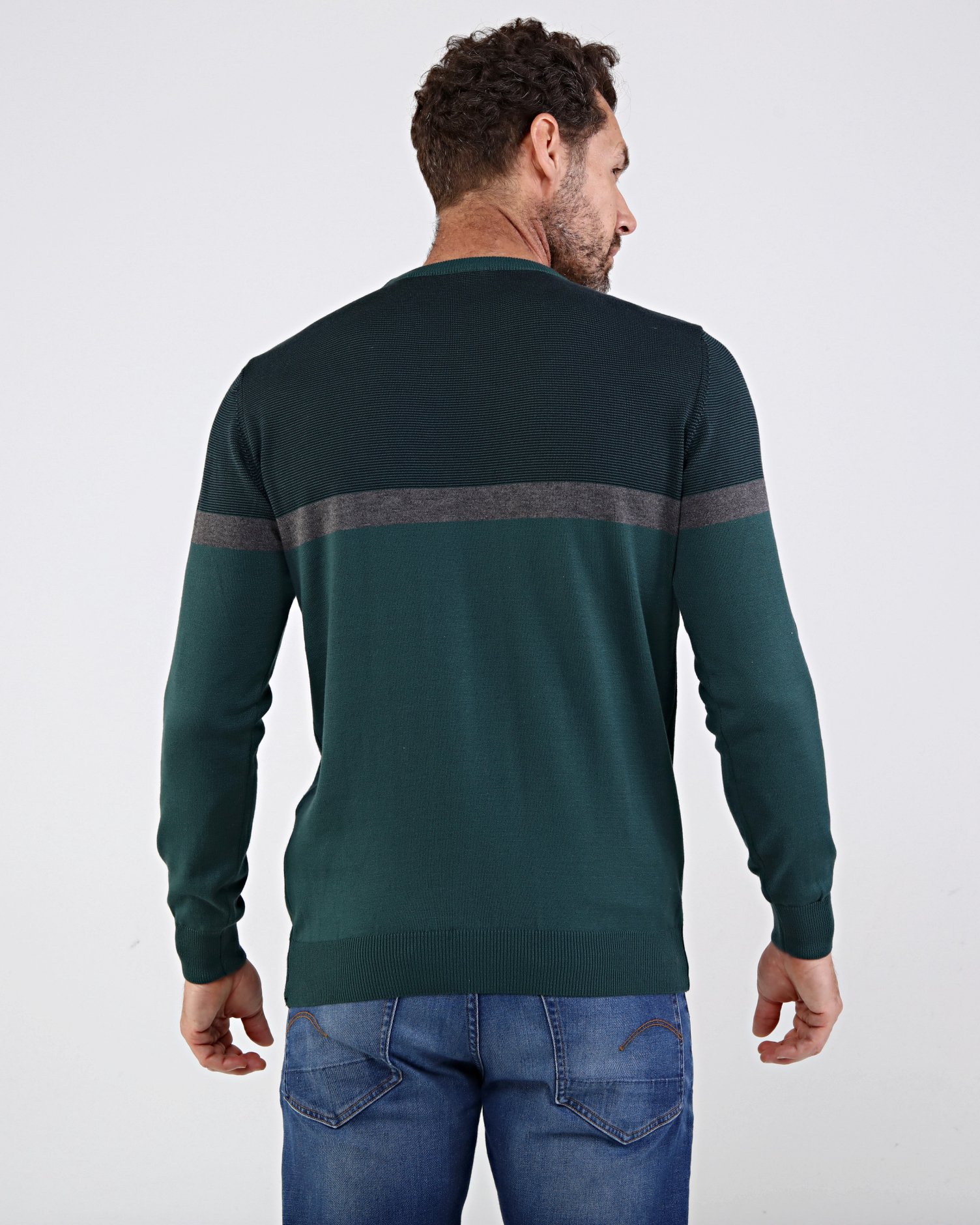 Stripe Knitwear Oversized Men's Crew Neck Cotton Knitwear Sweater Patterned Sleeve and Waist Elastic Regular - NEFTİ