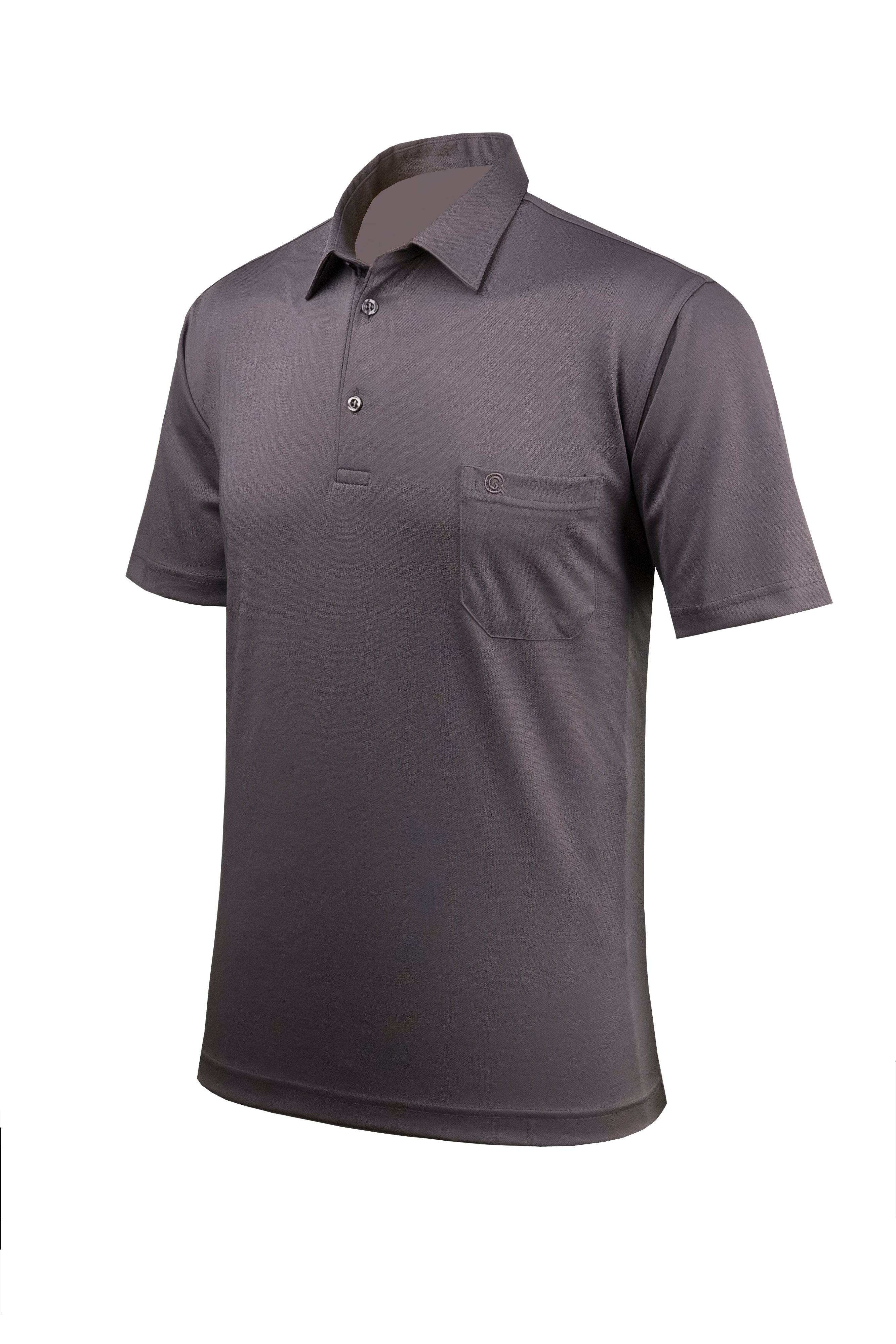 Erkek Gömlek Yaka Düğmeli Cepli Tişört Klasik Kalıp - FÜME