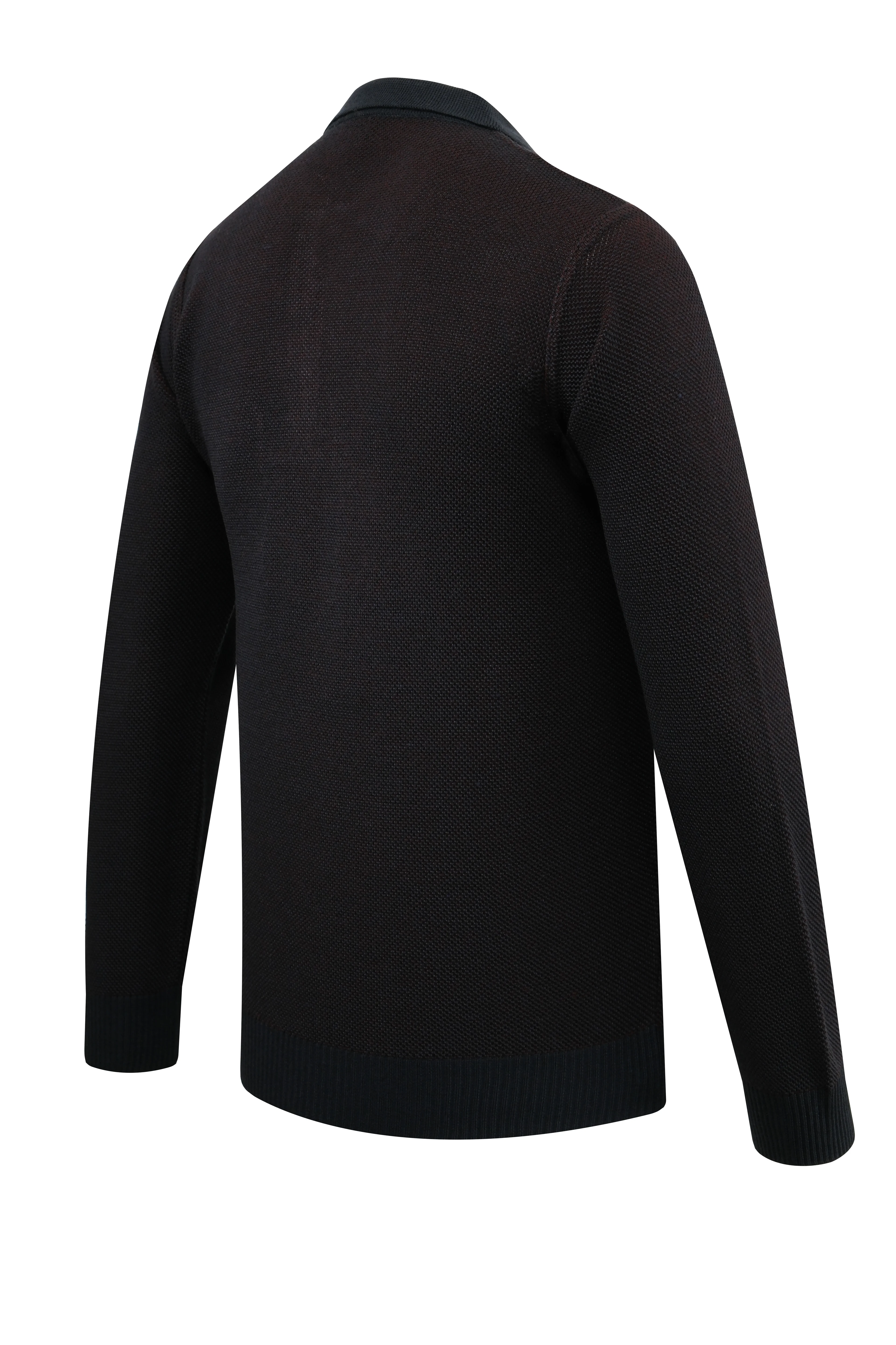 Erkek Polo Yaka Kazak Cepli Pike Desen Çelik Örgü Klasik Kalıp - 5214F - NAVY BLUE