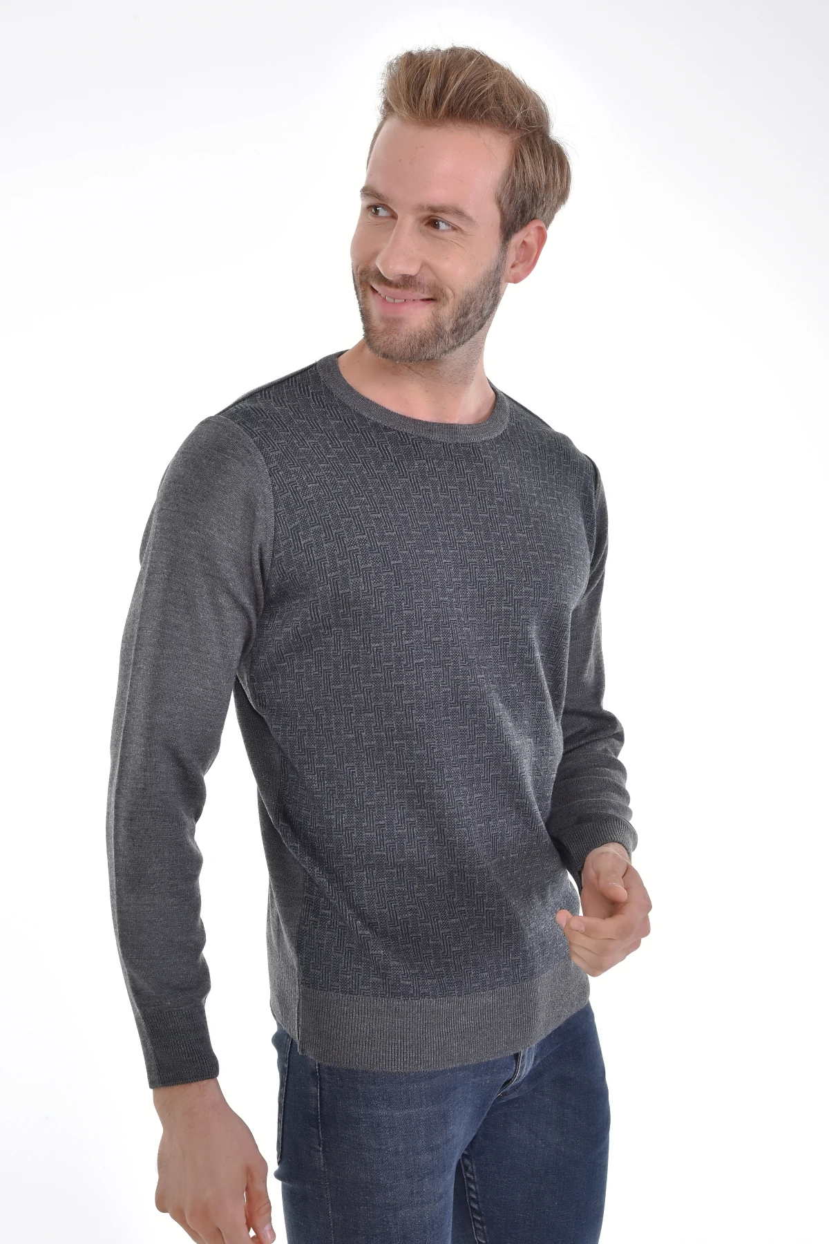 Çizgi Triko Erkek Sıfır Yaka Triko Kazak Desenli Kol Ve Bel Lastikli Dokuma Çelik Örgü