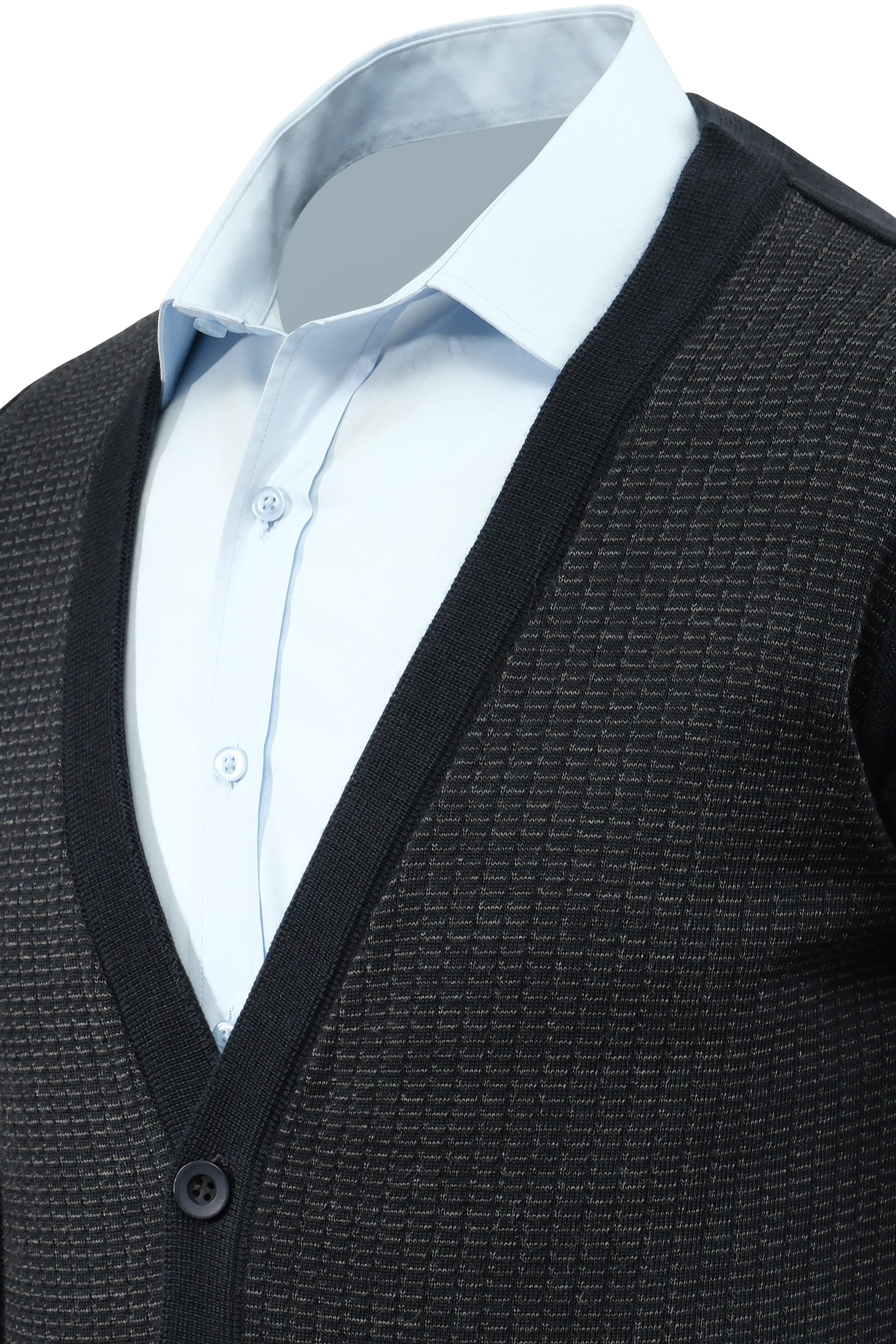 Erkek Düğmeli Hırka Cepli Desenli Çelik Örgü Klasik Kalıp - 5205M - NAVY BLUE