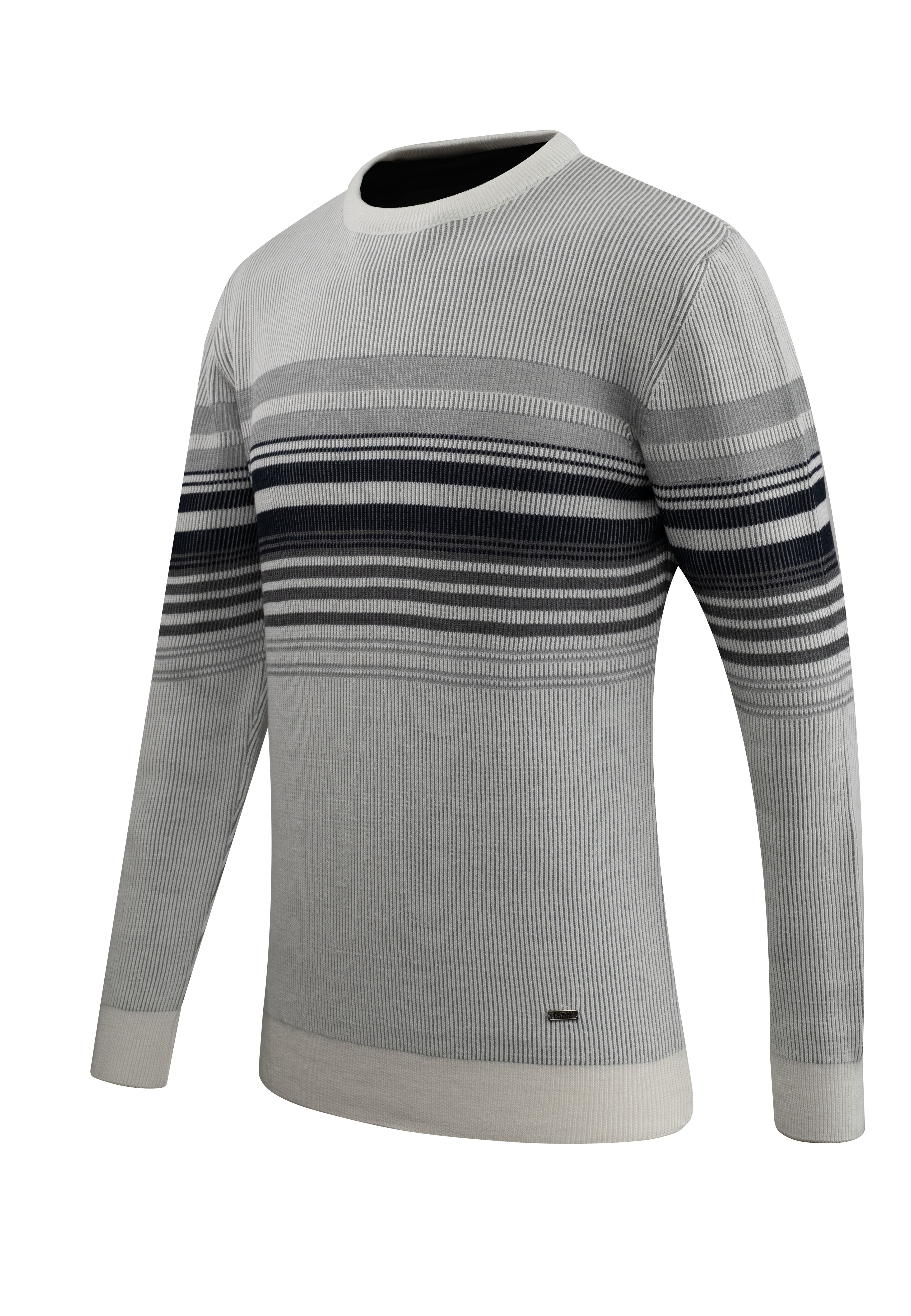 Erkek Sıfır Yaka Kazak Triko Selanik Örgü Desenli Klasik Kalıp - 5245C - GREY