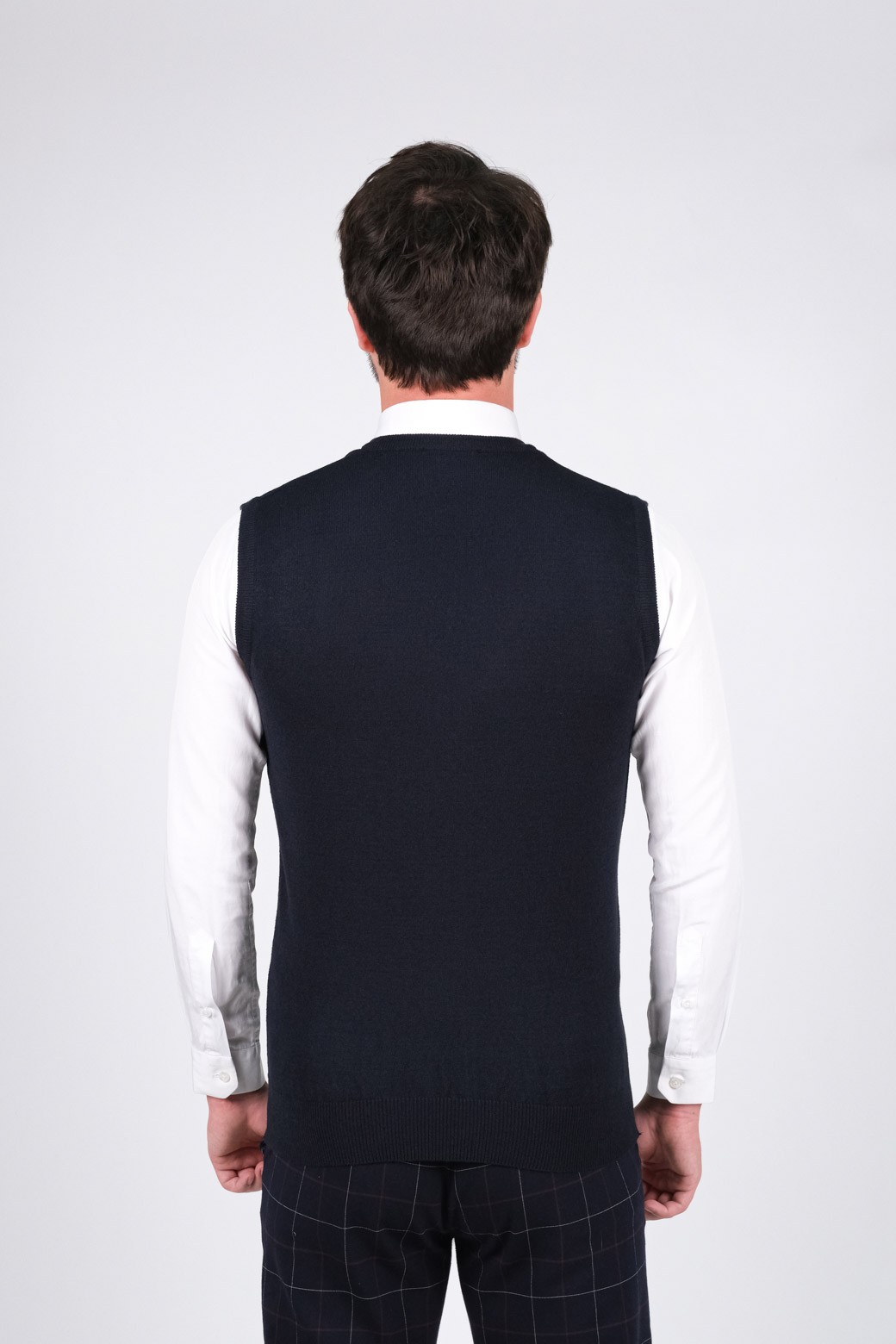 Stripe Knitwear Men's Knitwear Sweater V-Neck Solid Color Waist Elastic Winter Woven Regular Pattern - NAVY BLUE