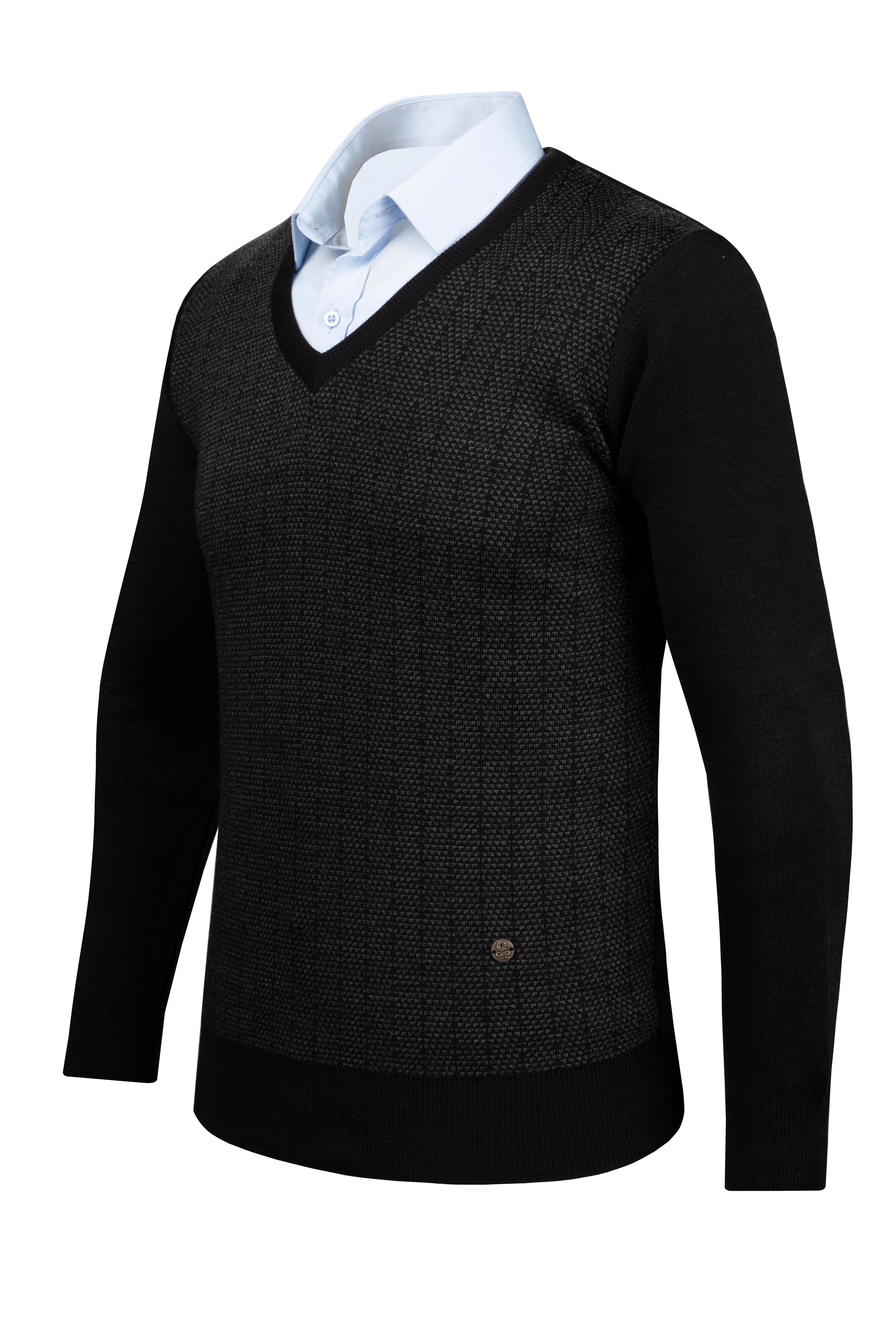 Stripe Knitwear Men's V-Neck Knitwear Sweater Patterned Sleeve and Waist Elastic Steel Knitted Classic Pattern - 5007D - SİYAH