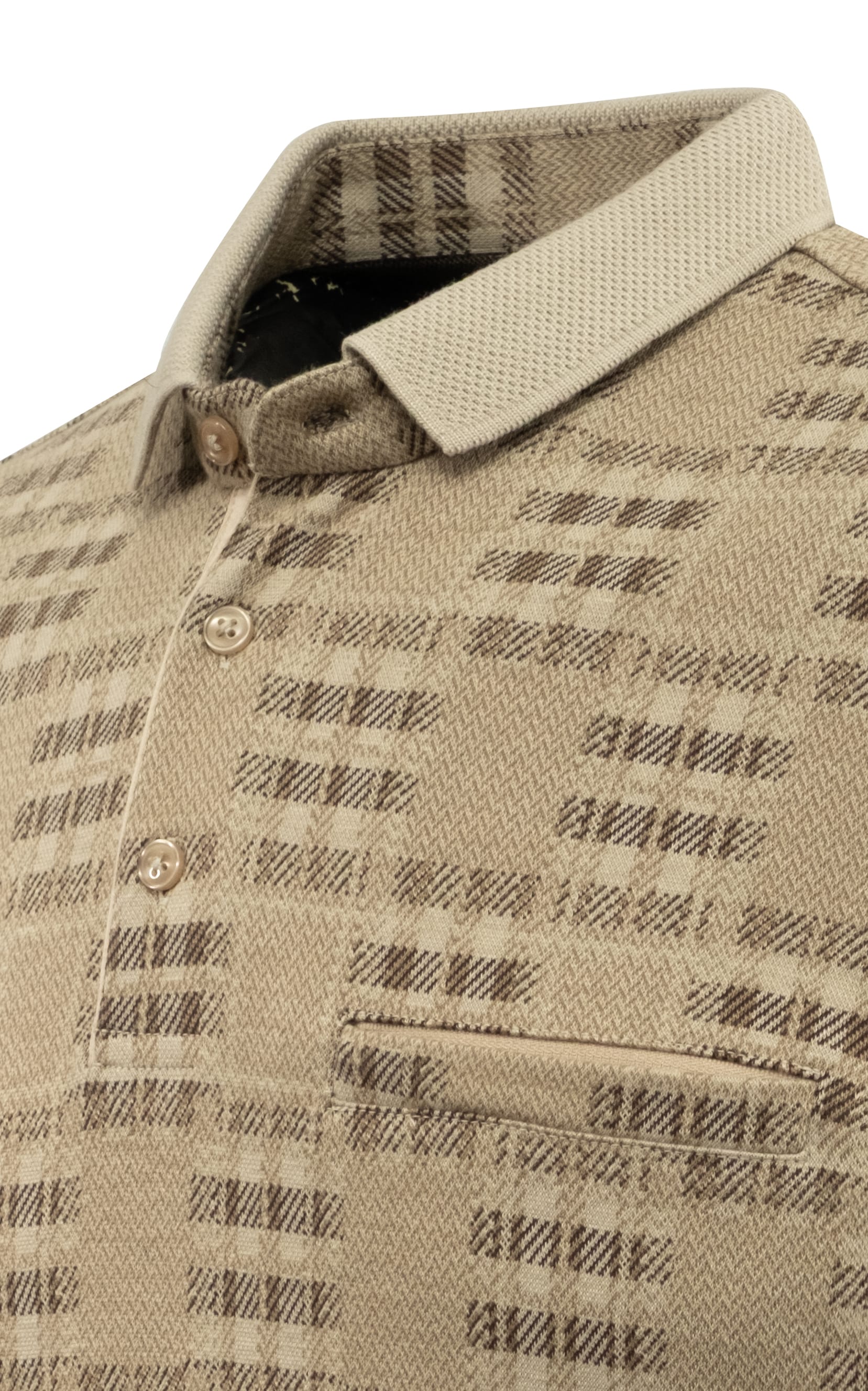 Erkek Polo Yaka Sweat Desenli Cepli Klasik Kalıp - 5231F - BEIGE