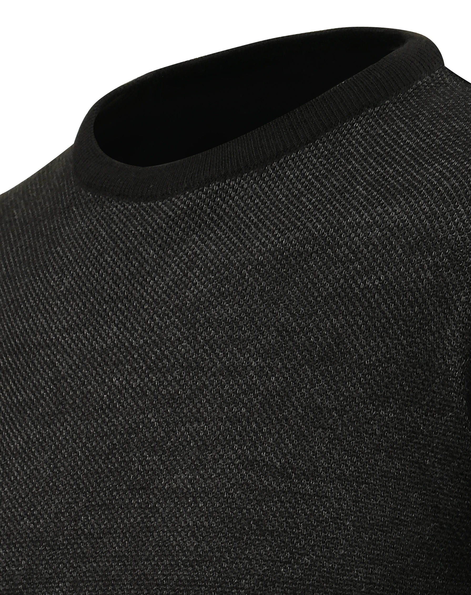 Erkek Sıfır Yaka Kazak Cepli Pike Desen Çelik Örgü Klasik Kalıp - 5214C - BLACK