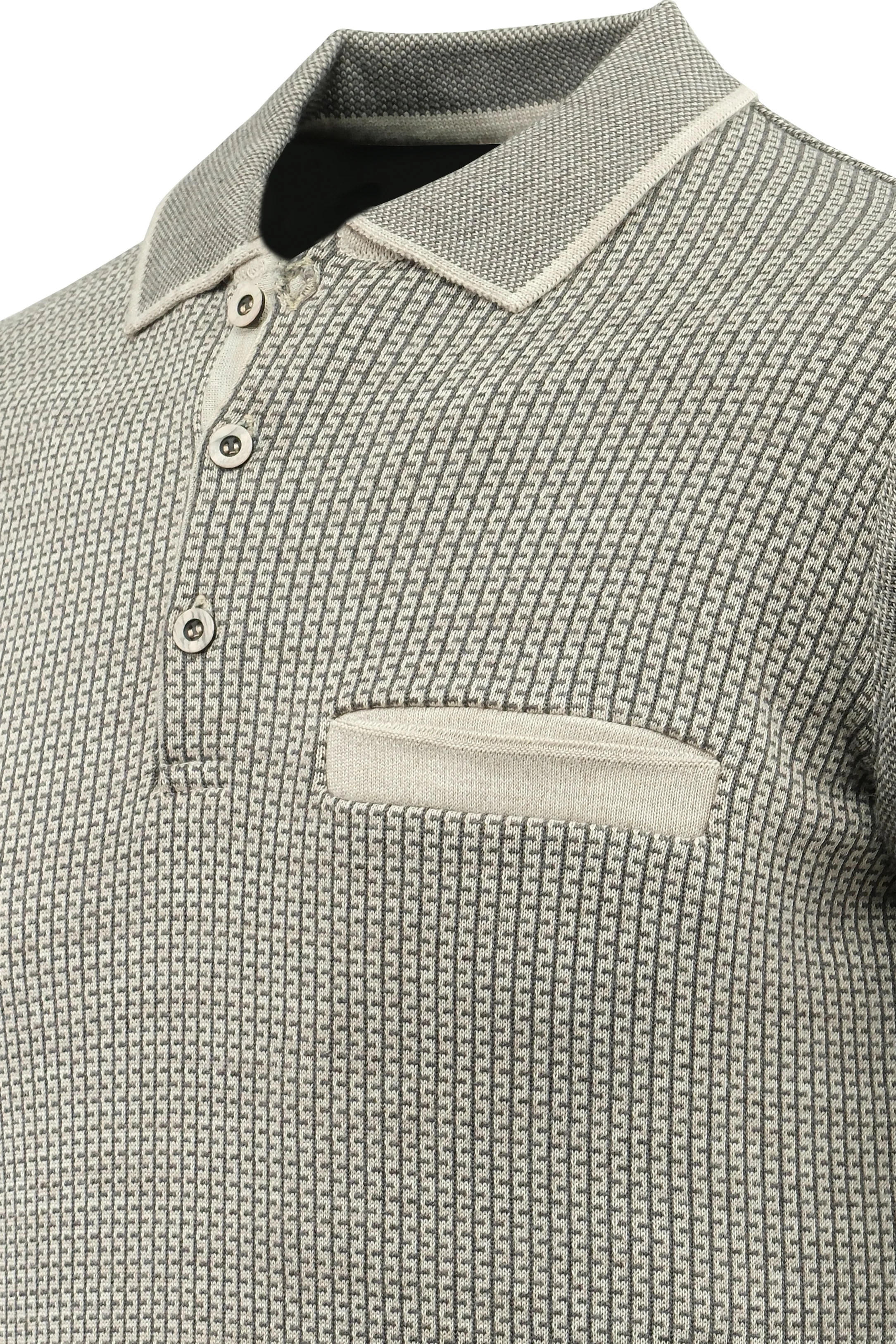 Erkek Büyük Beden Polo Yaka Kazak Cepli Desenli Çelik Örgü Klasik Kalıp - 5208FB - STONE