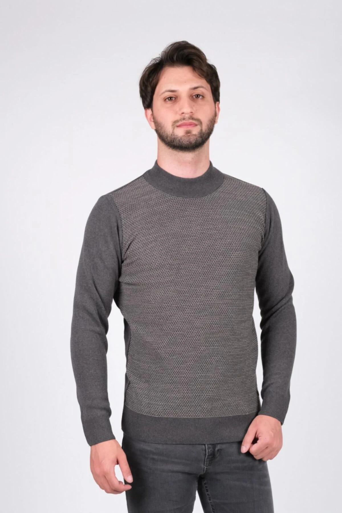 Erkek Yarım Balıkçı Triko Kazak Nokta Desenli Klasik Bel Ve Kol Lastikli Kışlık Dokuma Ç