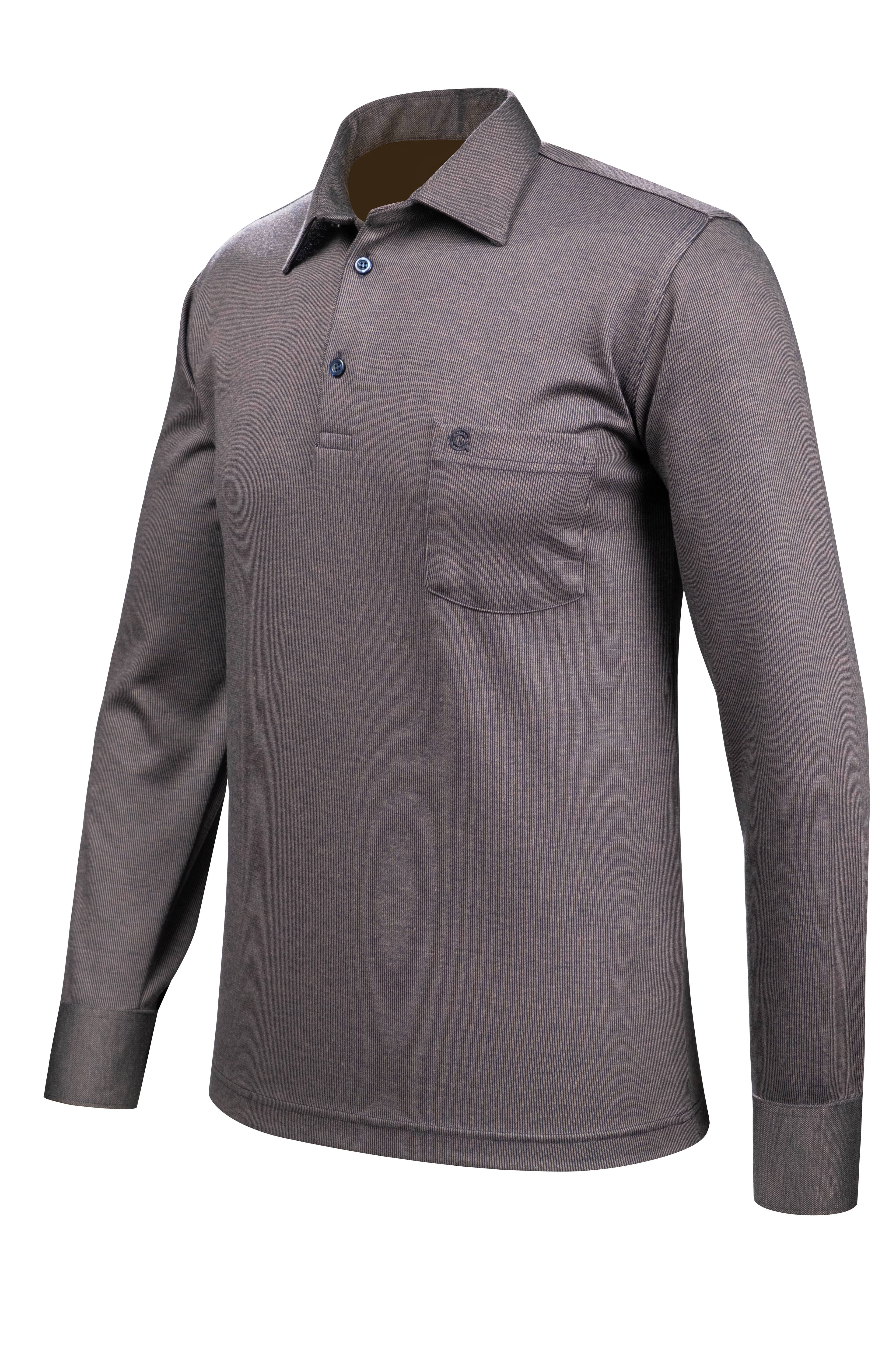 Stripe Knitwear Men's Shirt Collar Sleeve Cuffed Pocket Sweat - NAVY BLUE