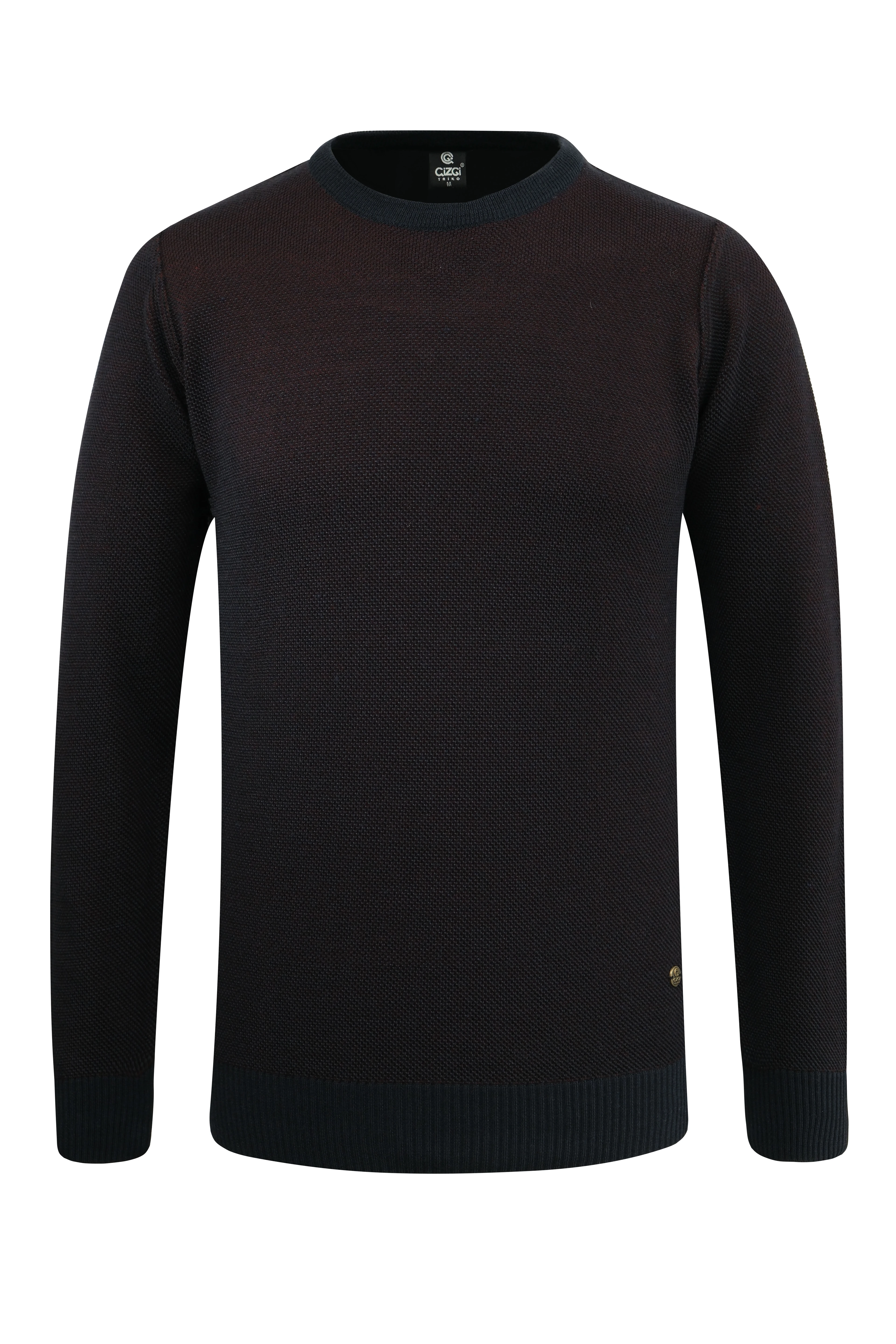 Erkek Sıfır Yaka Kazak Cepli Pike Desen Çelik Örgü Klasik Kalıp - 5214C - NAVY BLUE