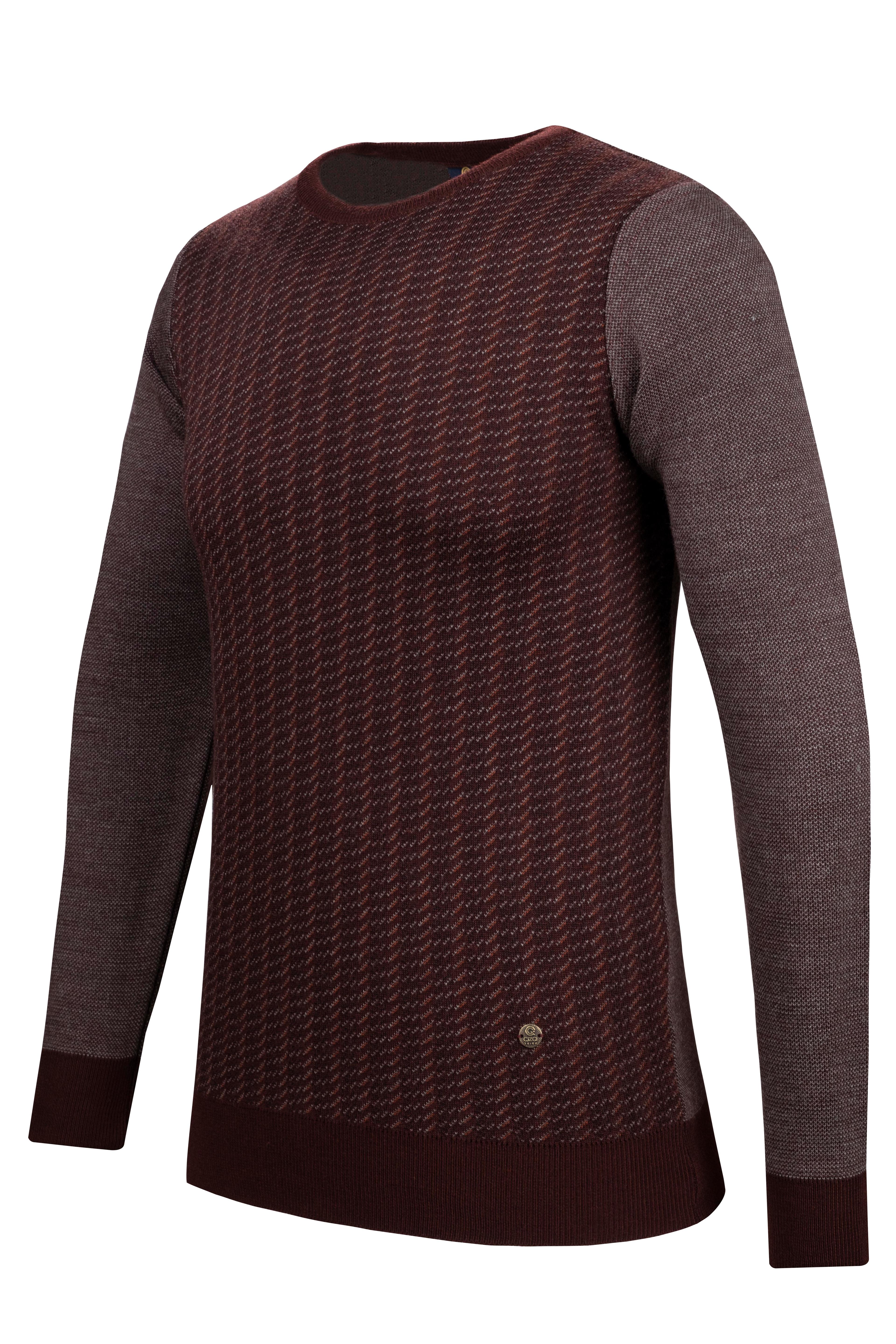 Stripe Knitwear Men's Crew Neck Knitwear Sweater Patterned Sleeve and Waist Elastic Steel Knitted Classic Pattern - 5010C - BORDO