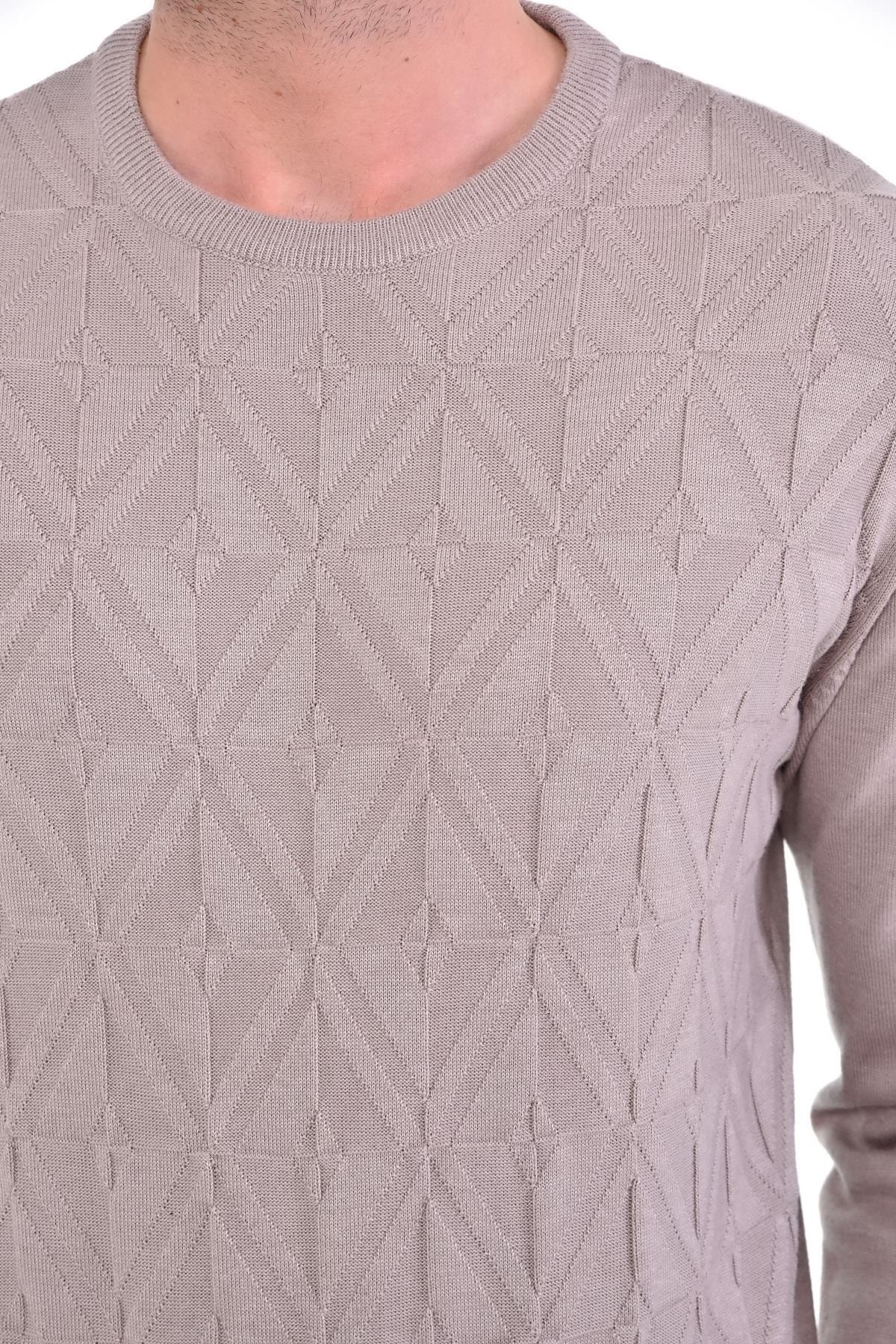 Erkek Sıfır Yaka Pamuklu Triko Bej Kazak Desenli Kol Ve Bel Lastikli Dokuma