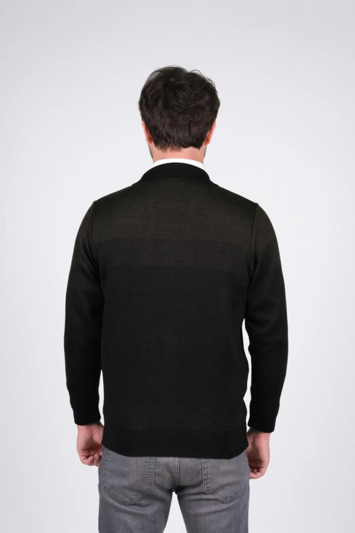 Erkek Polo Yaka Astarlı Triko Mont Fermuarlı Desenli Çelik Örgü