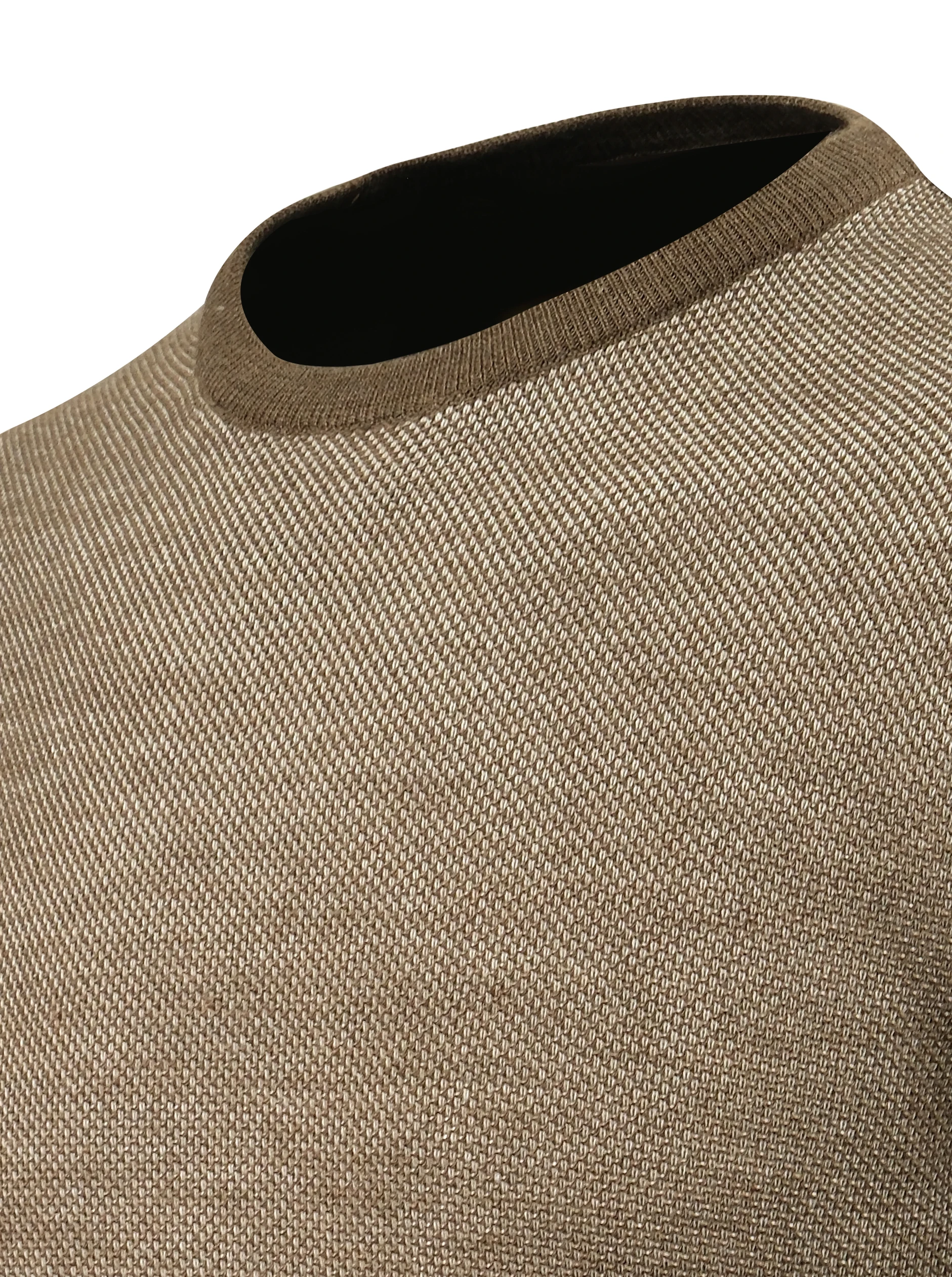 Erkek Sıfır Yaka Kazak Cepli Pike Desen Çelik Örgü Klasik Kalıp - 5214C - TAUPE